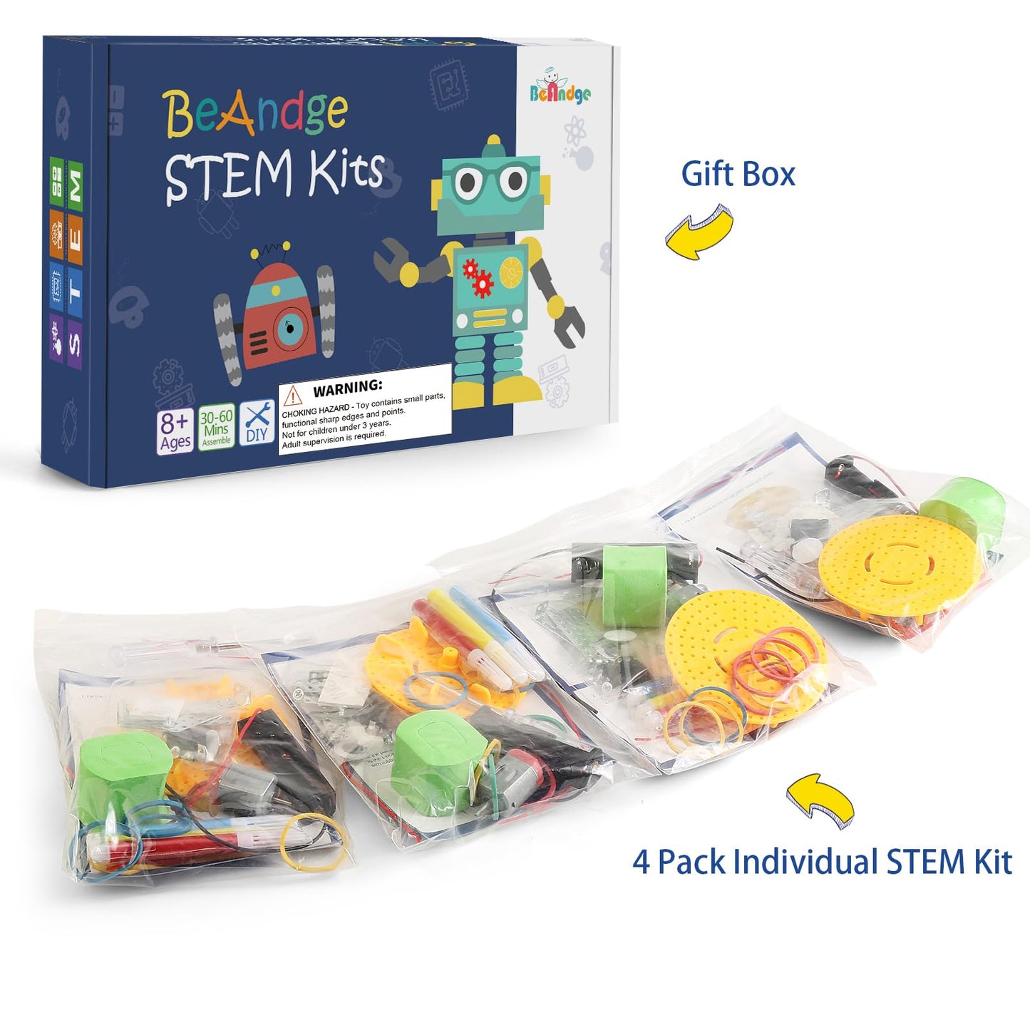 Bulk STEM Craft Kits for Kids 8-12: 4-Pack Doodling Robot Building Kits, Classroom Activities & Science Experiments, Educational Robotics DIY Project for Boys Girls, STEM Toys for School Clubs