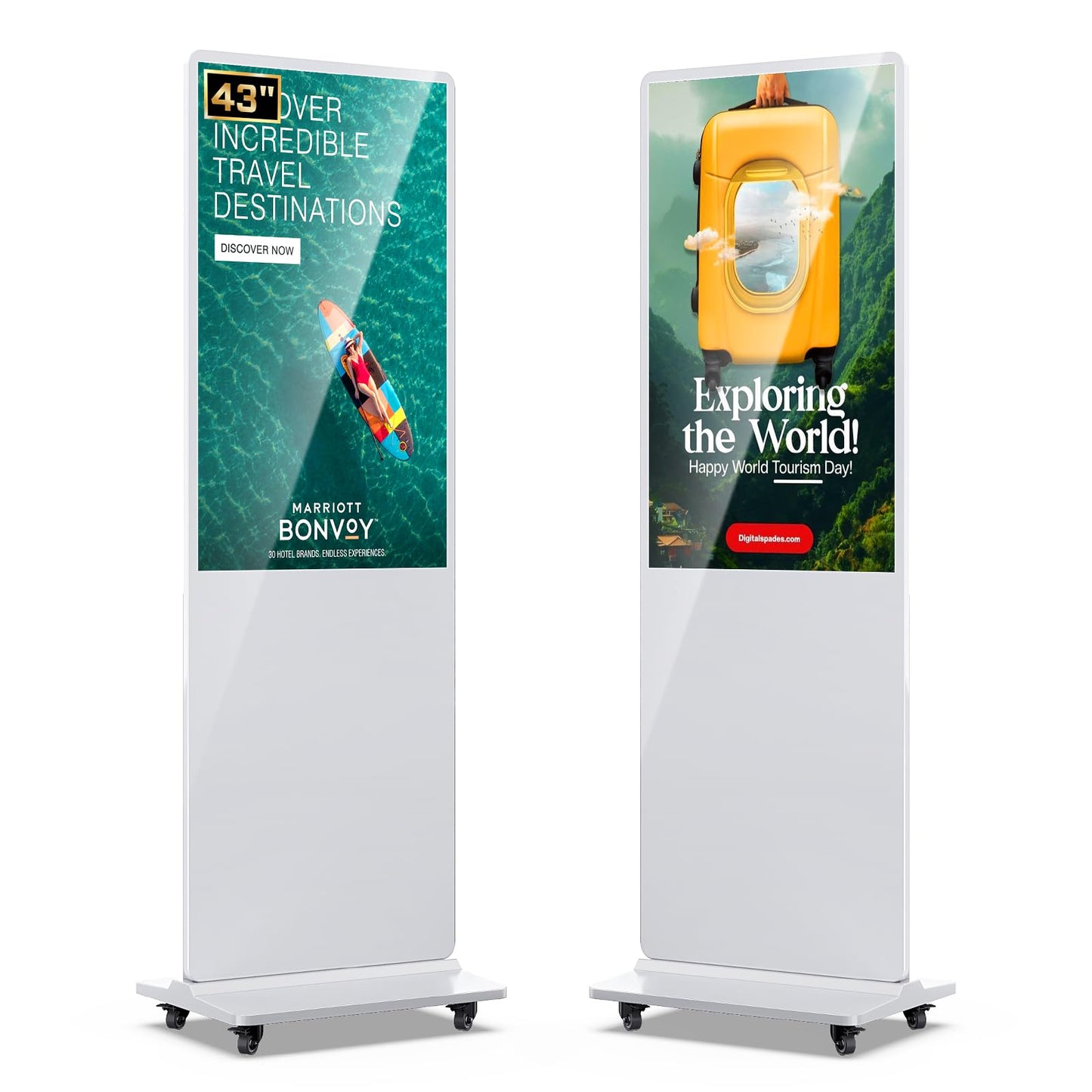 QIXZOCV MWE 43 Inch Digital Signage Advertising Display Kiosk LCD Screen Indoor Floor Standing Commercial Totem Android System Vertical Poster with Auto Media Player-White