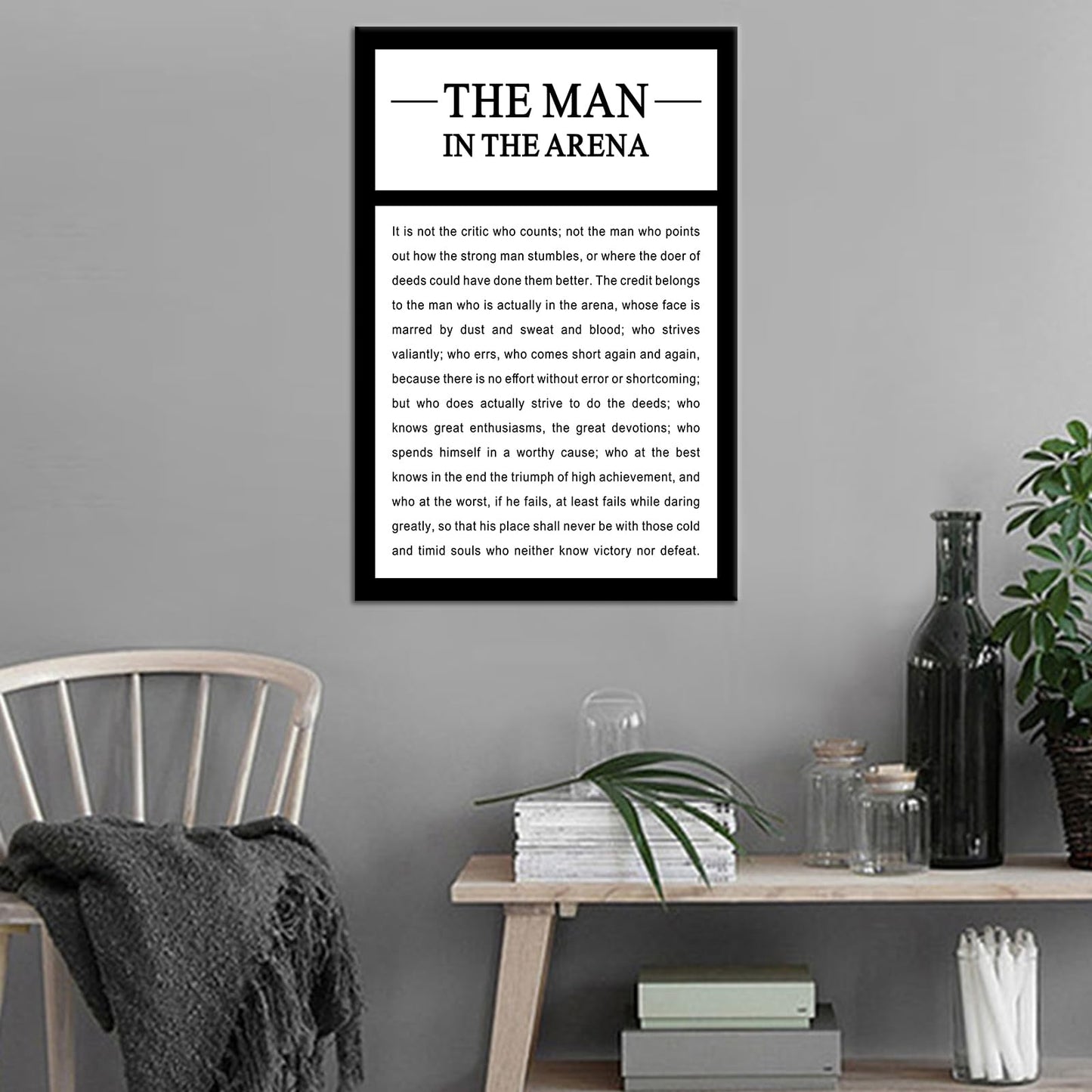 Inspirational Wall Art Home Decor The Man In The Arena Canvas Poster Print Motivational Positive Quotes Picture Painting Artwork for Modern Gym Living Room Office Stretched and Framed [12''Wx 18''H]
