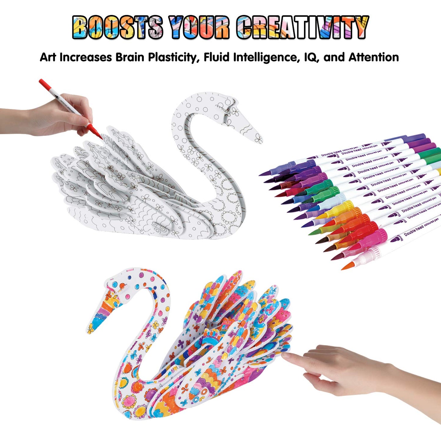 BEARUN 3D Coloring Puzzle Set, Arts and Crafts for Girls and Boys Age 6 7 8 9 10 11 12 Year Old, Fun Educational Painting Crafts Kit with Supplies for Kids, Birthday Toy Gift for Kids