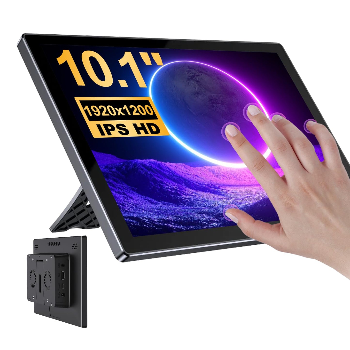10.1 Inch Touchscreen for Raspberry Pi,5-Point 1920 * 1200 IPS touchscreen Portable Monitor with HDMI Interface Dual-Speaker for Raspberry Pi 5/4B/3B+/3B/B+ Jetson Nano Win11/10/8/7(black inky)
