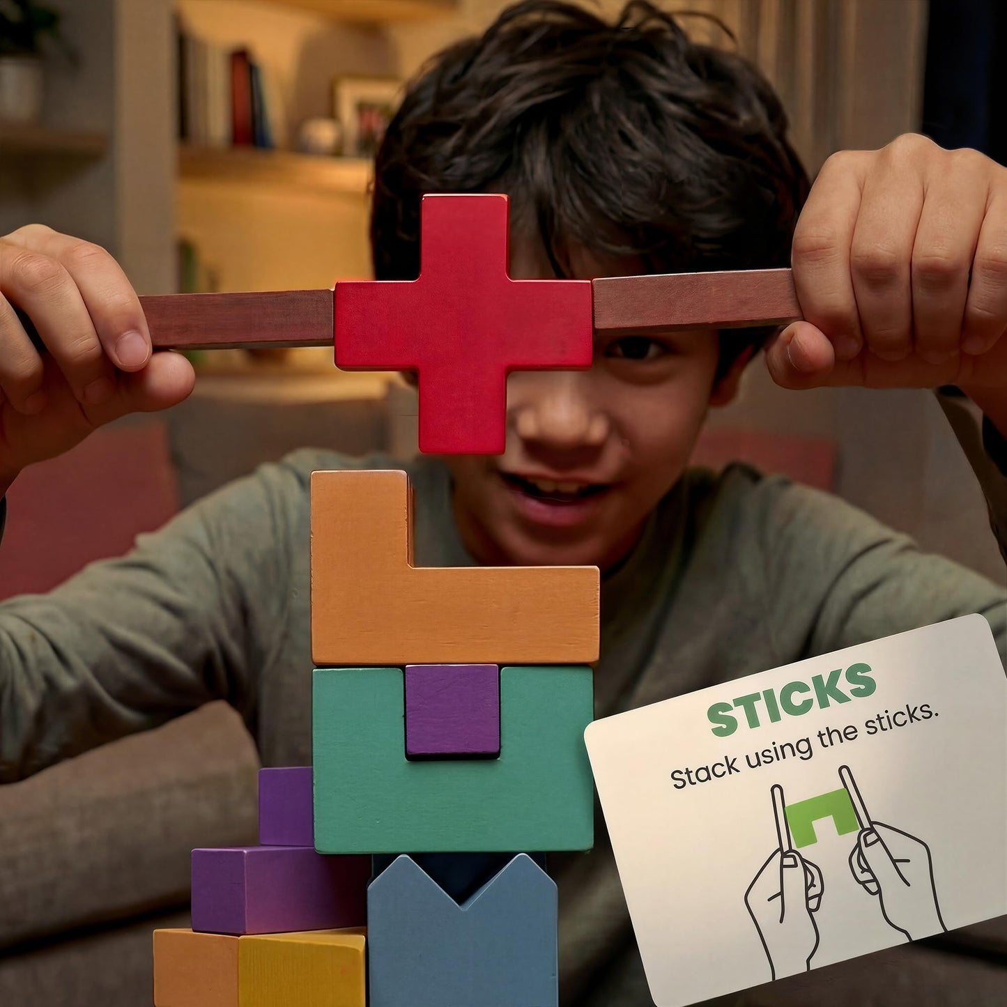 Boxo Blox Block Stacking Game for Kids & Families, 39 Wooden Pieces, Fast-Paced Party Game, Ages 6 and Up