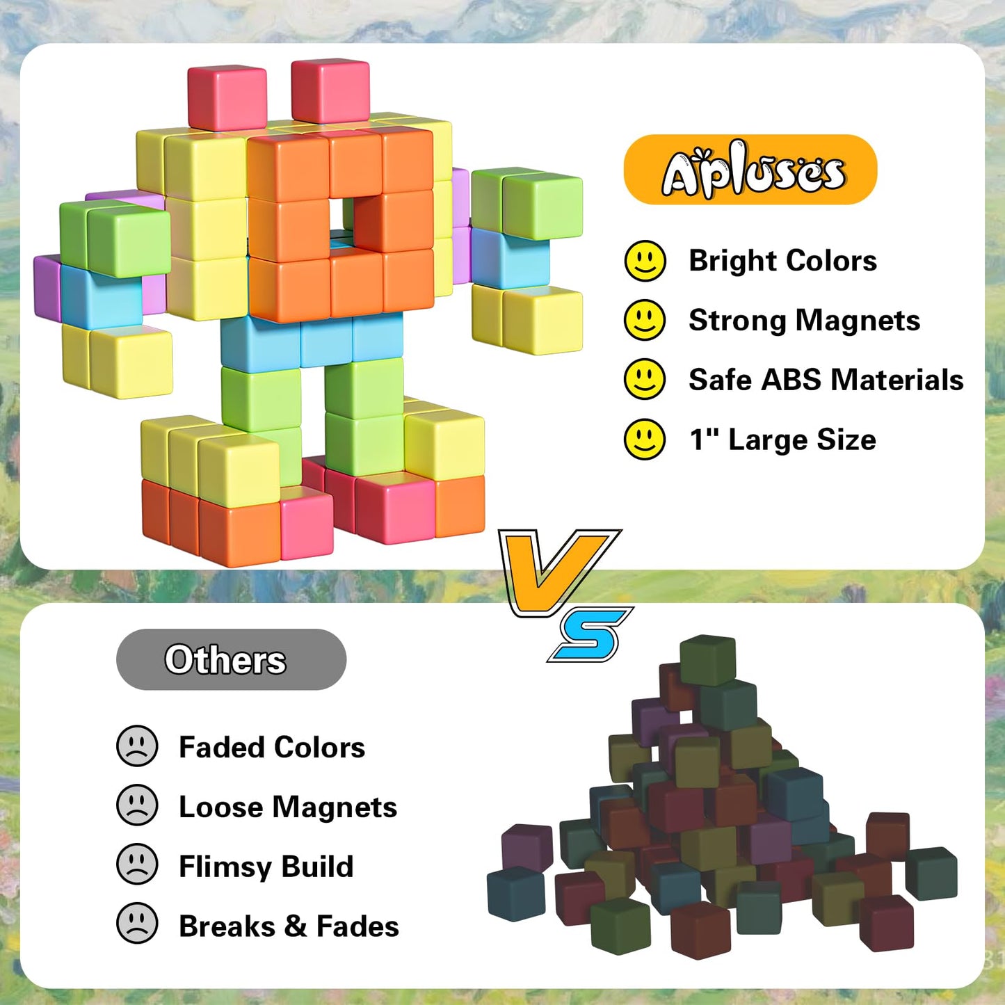 Apluses Magnetic Blocks for Toddlers Toys, Magnetic Building Cubes Toy for Sensory STEM Autism Education Preschool, Magnet Toys for 3 4 5 6 Year Old, Birthday Gifts Games for Boys Girls