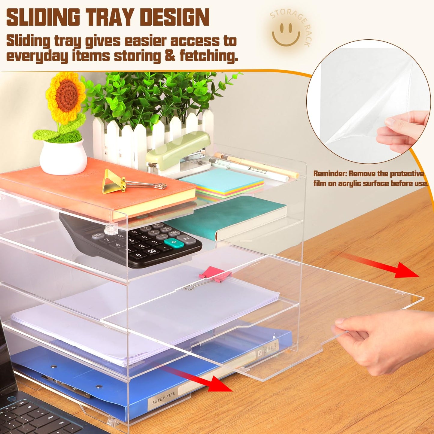 Leffis 5 Tier Acrylic Desk Organizer, Clear Paper File Folder Holder Letter Tray, Desktop Document Sorter for Office Home School Classroom, Tiered Storage Rack for Papers Bills Mail Supplies