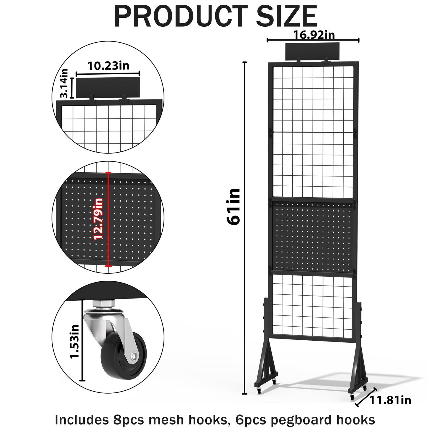 Alyoen Grid Wall Panels, Gridwall Panel Display Stand with Notice Board, Movable 5.1 x 1.4 Ft Floorstanding Wire Grid Rack, Sturdy Retail Display Racks for Vendor Events, Art Craft Shows