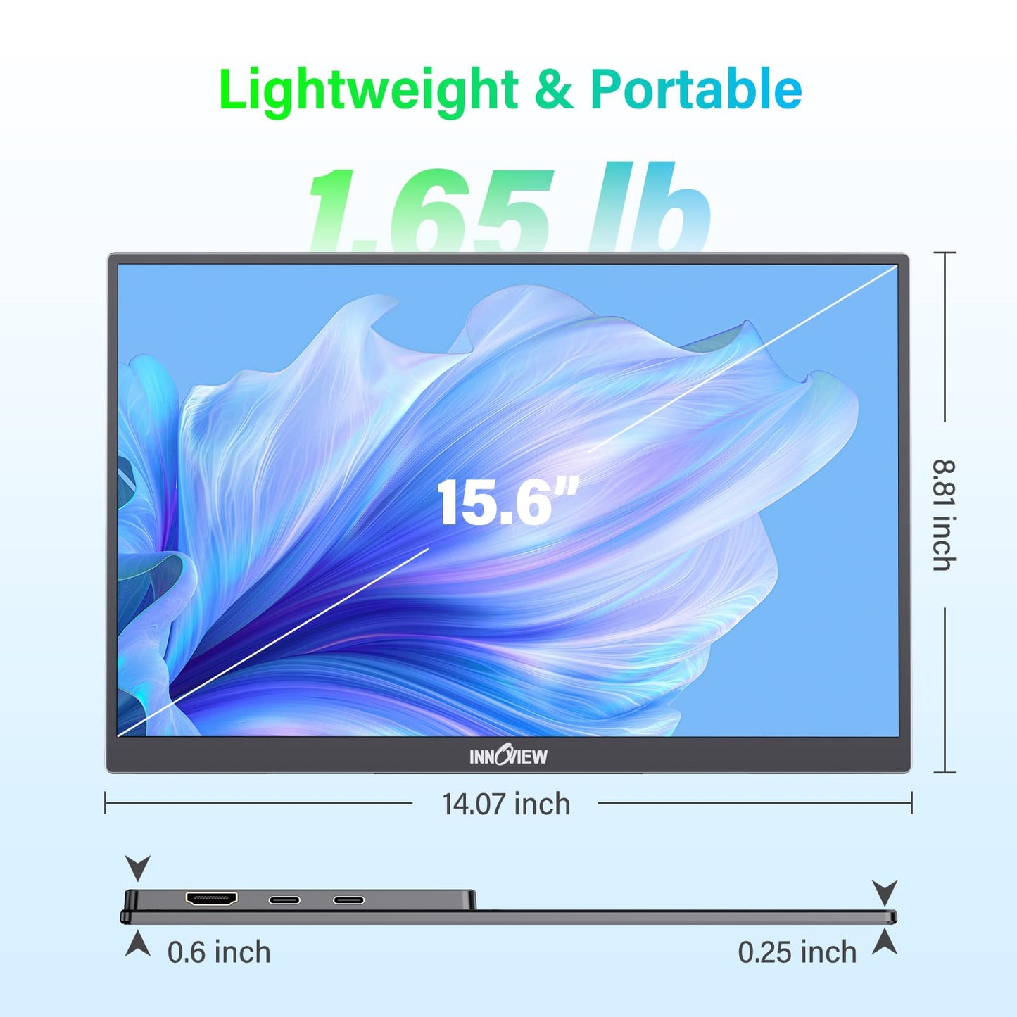 InnoView 2K Portable Monitor for Laptop 15.6" 2560×1440 QHD 100% sRGB Built-in Speaker USB C Standard HDMI External Second Screen for Mac Laptop Phone PS4/5 Xbox Switch