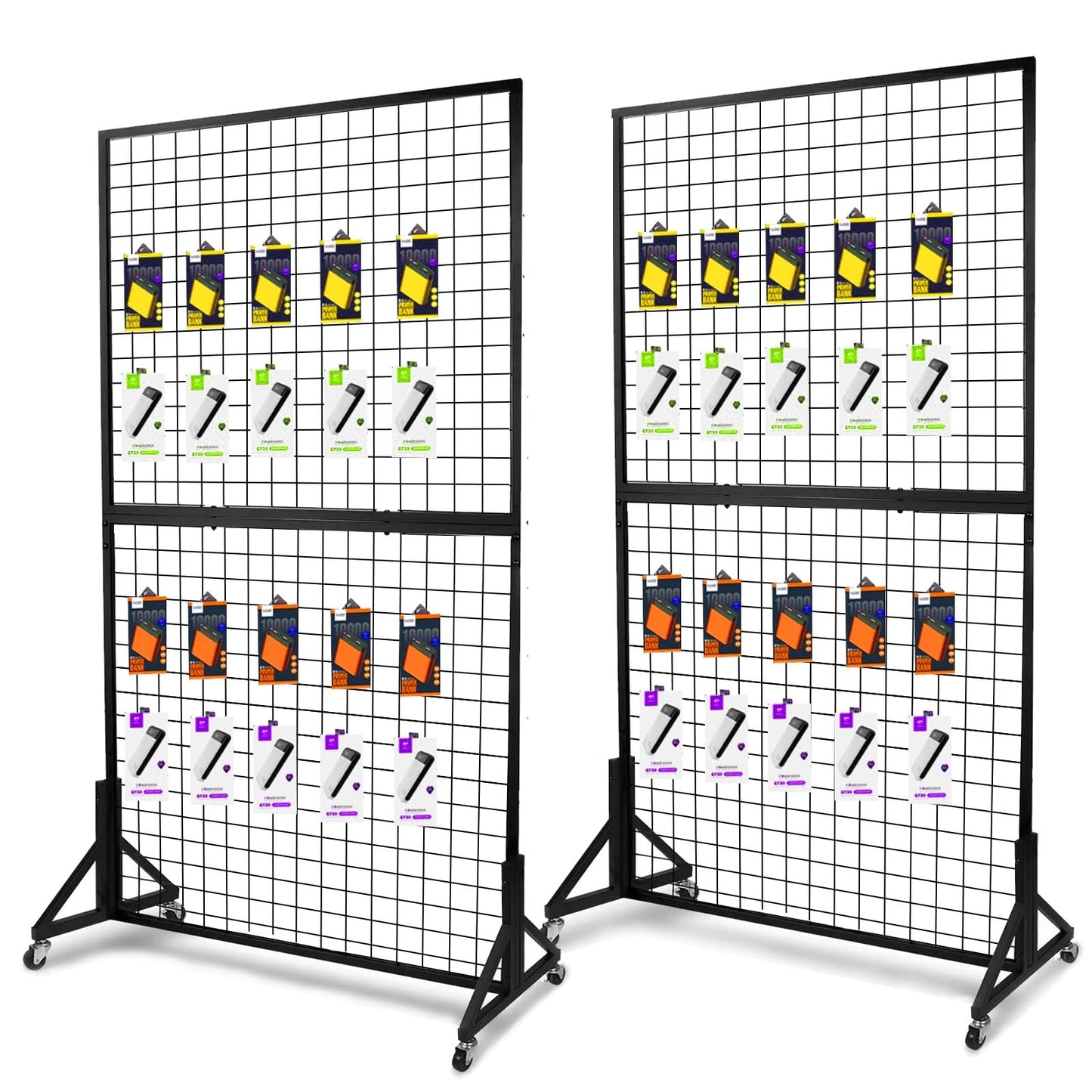 Eastern Tree 2 Packs 3'X 6' Two Gridwall Panels Display Stand with Sturdy T-Base, Black Wire Grid Wall Panels for Craft Show Display Rack, Art Display Stand, Extra more 20 Hooks