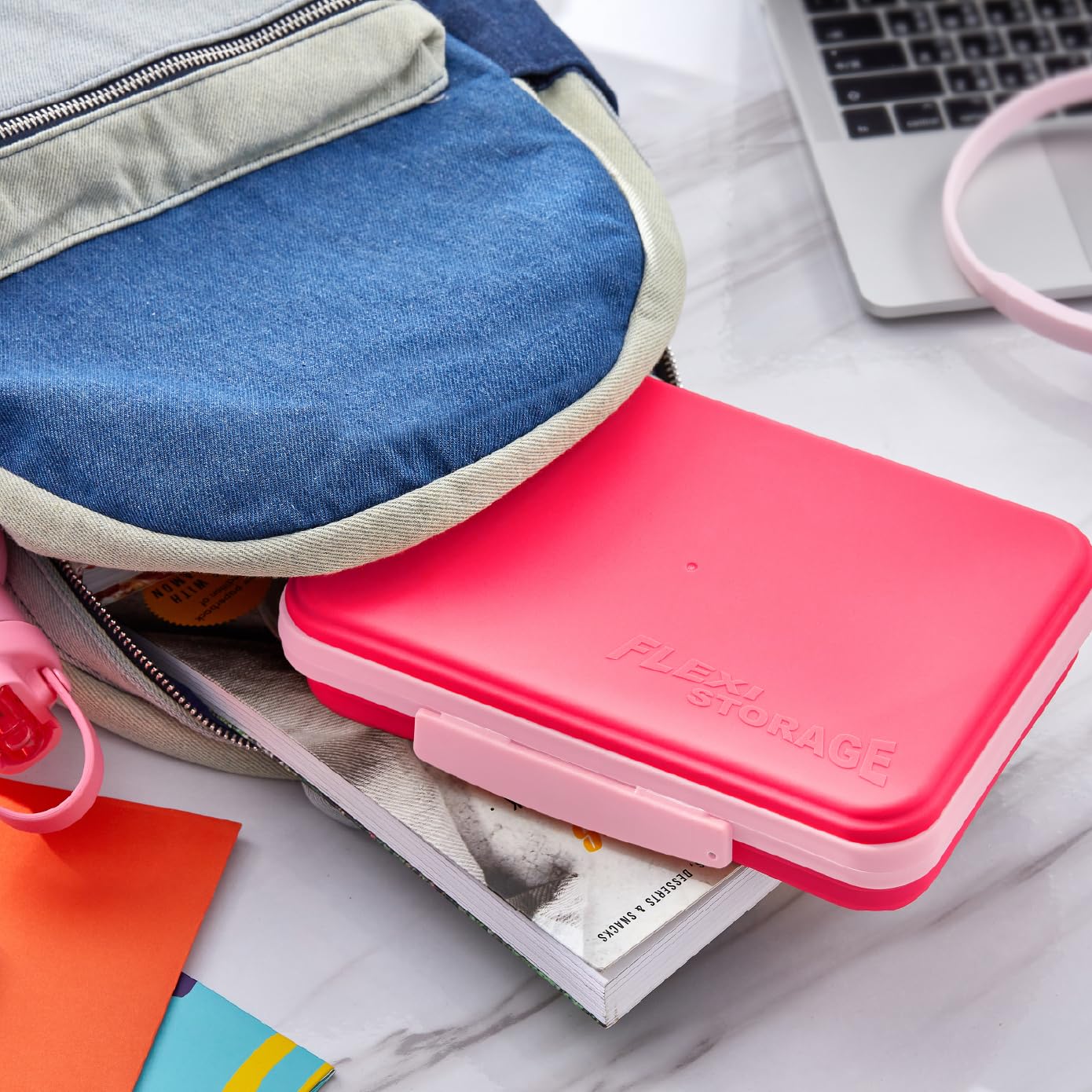 LockerMate by Bostitch Flexi Storage Box with Lid, Collapsible Pencil Case Design for Craft and School Supplies, Pink