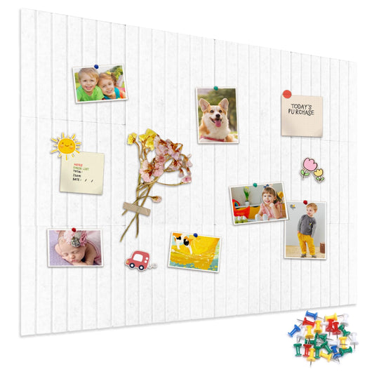 15 Pack Felt Bulletin Board, 35" x 59" Large White Pinboard with 30 Push Pins, Felt Pin Board, Self-Adhesive Cork Board Tiles for Home, Office Walls, School Classroom Message Photos Display