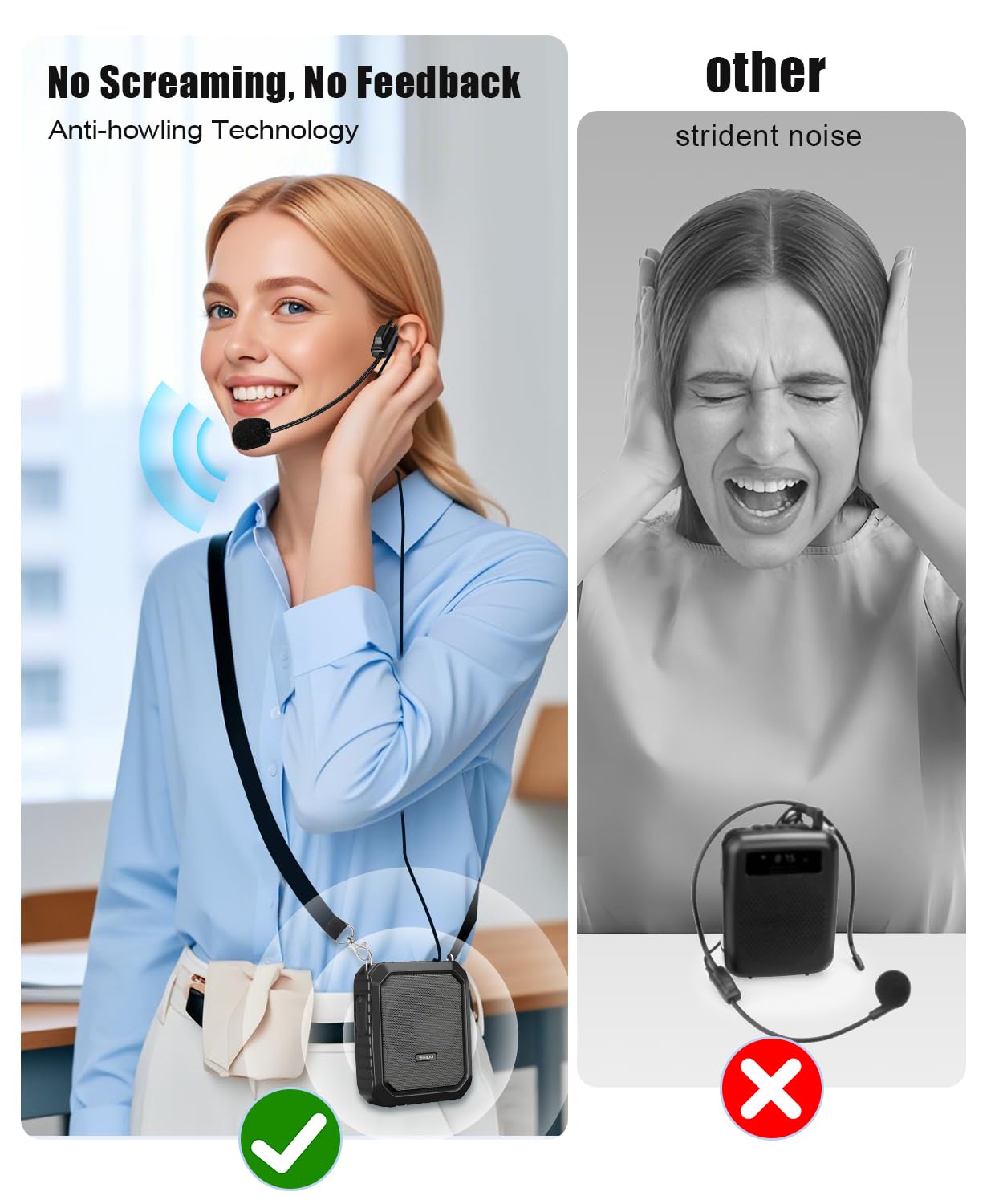 SHIDU Voice Amplifier for Teacher with Portable Microphone and Speaker, 18W Microphone with Speaker with Wired Mic Headset, IPX5 Waterproof Bluetooth Speaker Systems for Guide, Coach (NOT Wireless)