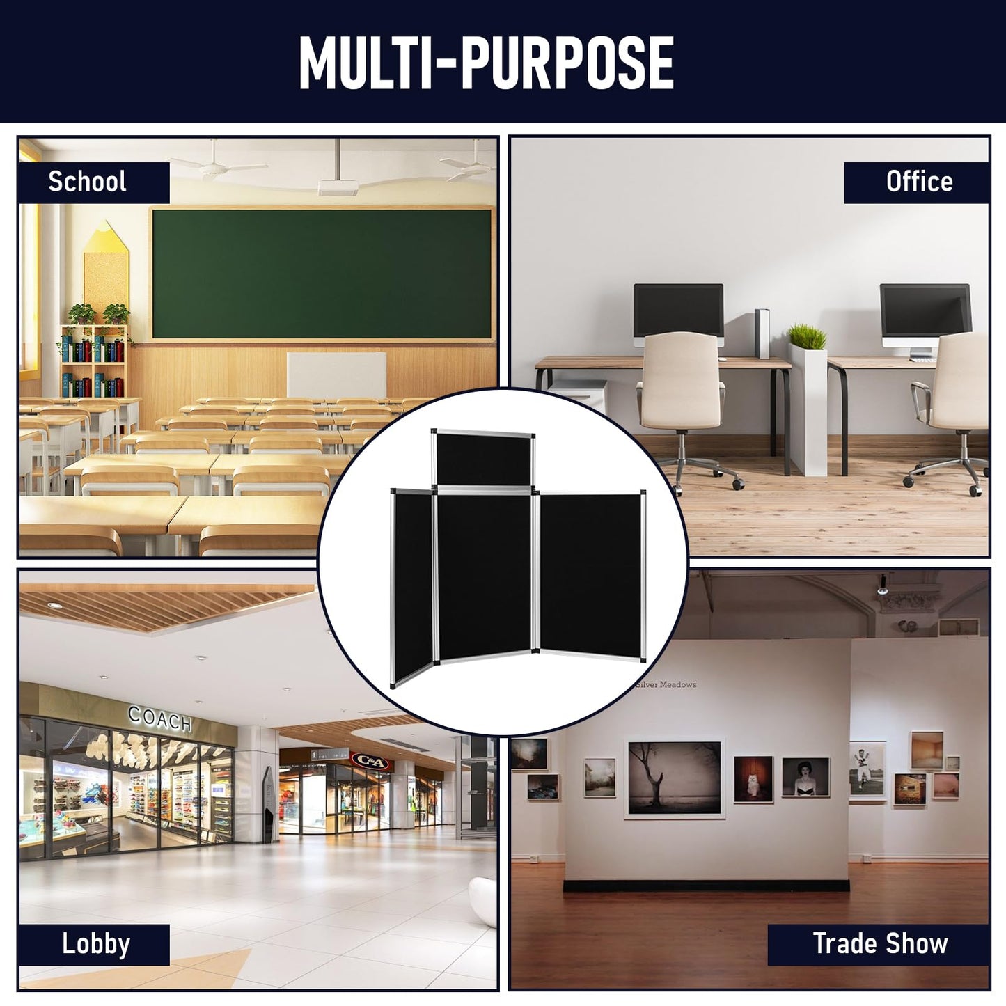 jxgzyy Trade Show Presentation Board 3+1 Panel Trifold Poster Board with Storage Bag Single Sided Art Display Panels Tabletop Folding Panel Display for School Workshop