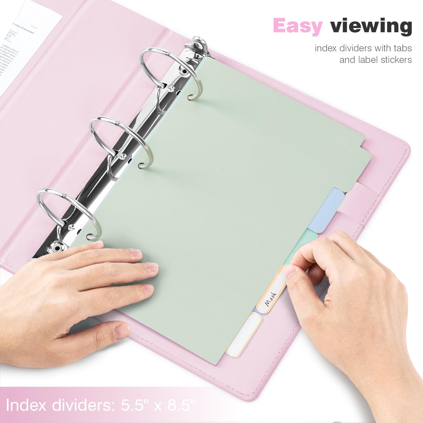 Ospelelf Leather Mini Binder A5 Vintage Hardcover 2 Inch Rings, Professional Small 3 Ring Binders Organizer Suitable for 5.5" x 8.5" Documents, Binder Dividers with Tabs, Pink