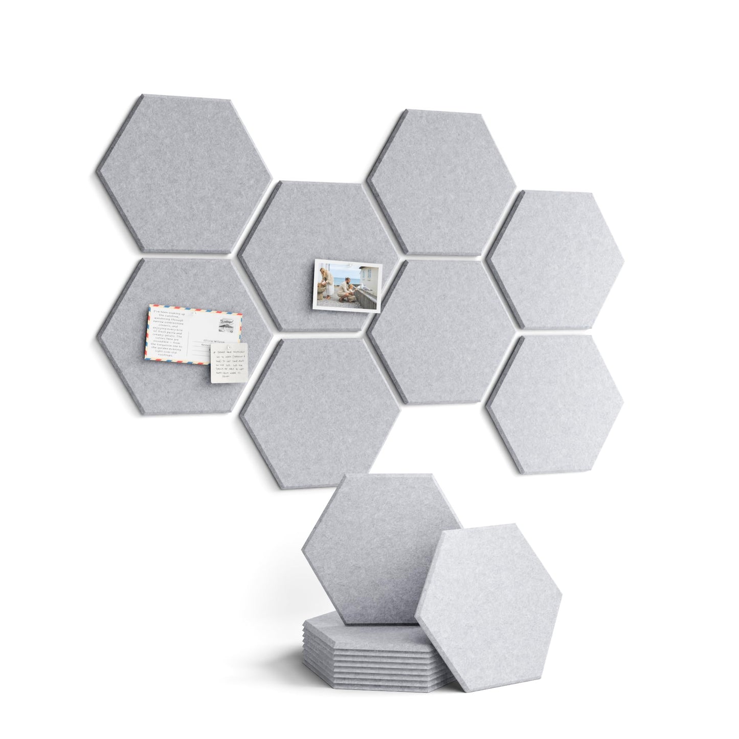 Fluxynara Hexagon Cork Board Alternative for Walls Decor-8-Pack Felt Bulletin Board Tiles,with 30 Pushpins,50 Adhesive Tabs for Office,Classrooms & Home Pin Board Felt Board-Soft Gray