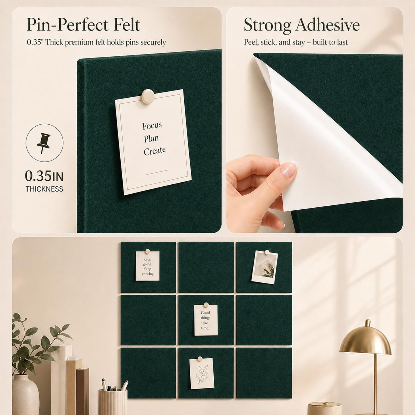 Baysola Felt Bulletin Board Panels 48 x 36 Inch Self Adhesive Wall Tiles Cork Board Alternative for Office Classroom Photos Notes 12 Pack