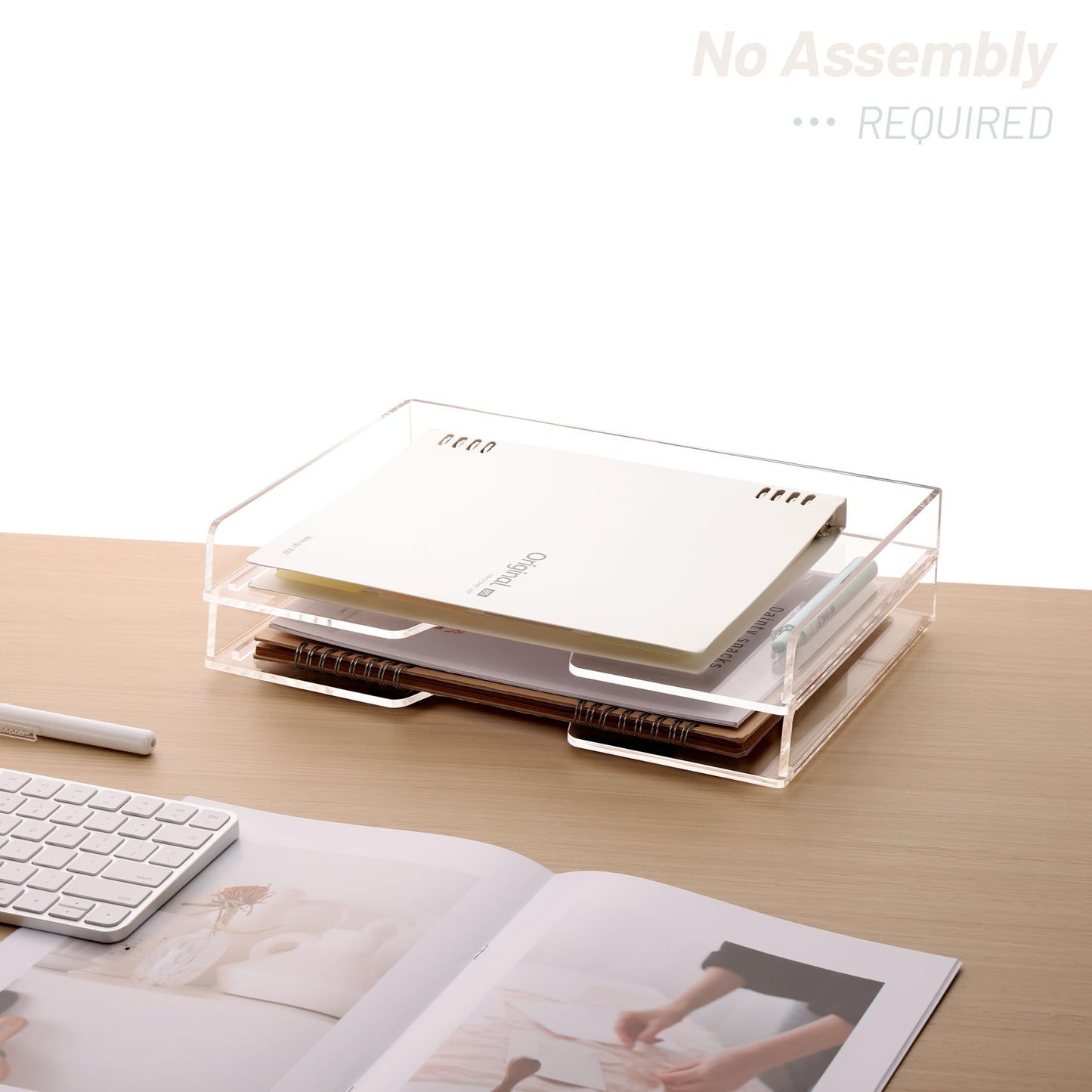 SANRUI 2-Tier Acrylic Paper Tray Organizer, Clear Stackable File Organizer for Desk, Paper Sorter Desk Organizer for Home Office Supplies