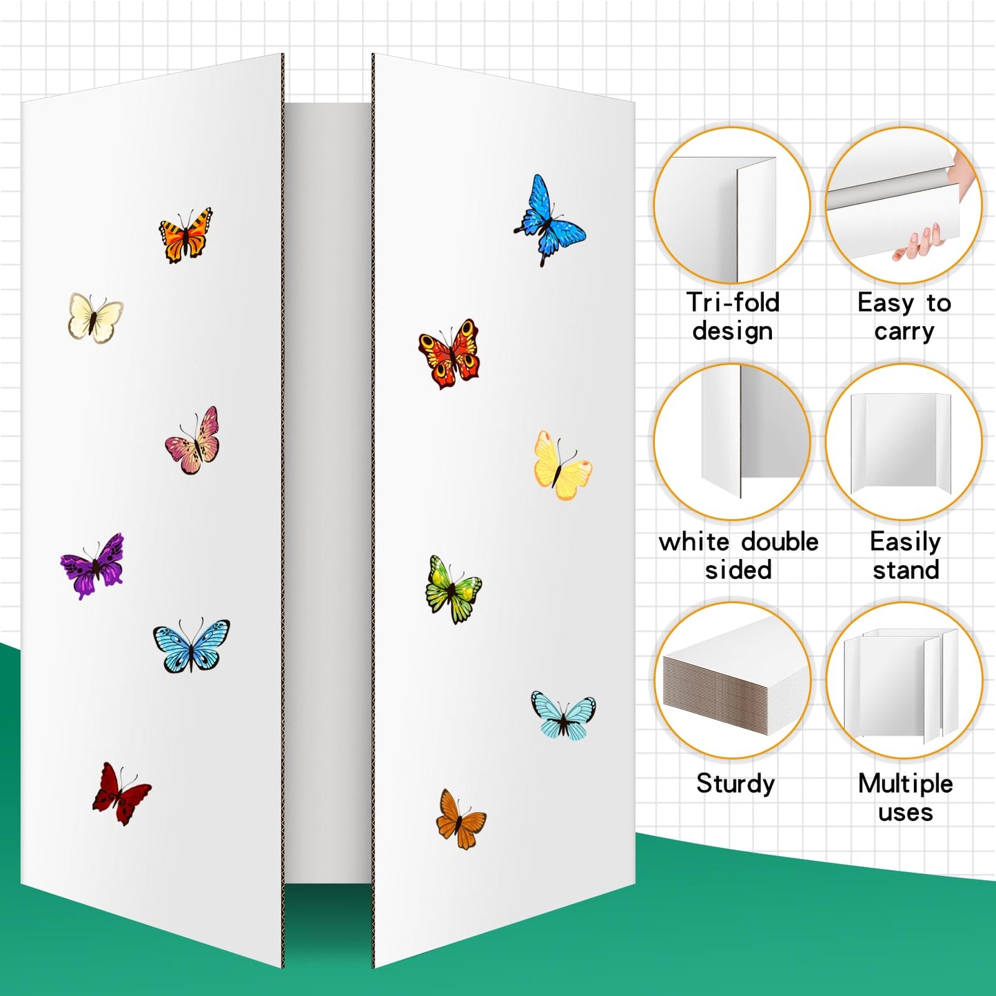 20 Pack Trifold Poster Board 48" X 36", IKAYAS Double Sided White Tri-fold Presentation Boards, Science Fair Display Boards Posterboard for Mounting, Art, Display, Projects Classroom Supplies
