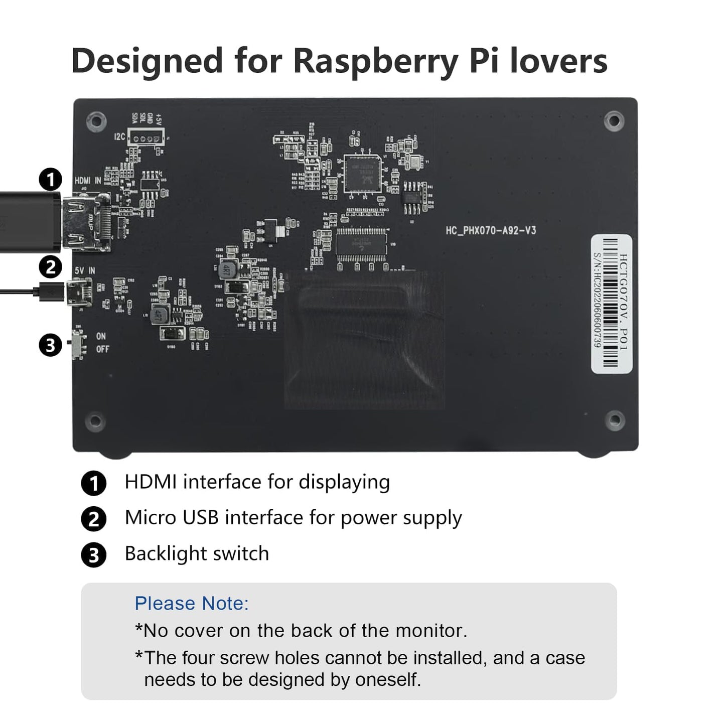 HMTECH 7 Inch Raspberry Pi Screen 800x480 HDMI Portable Monitor IPS LCD Screen Display for Raspberry Pi 5/4/3/2/Zero/B/B+ Win11/10/8/7 (Non-Touch)