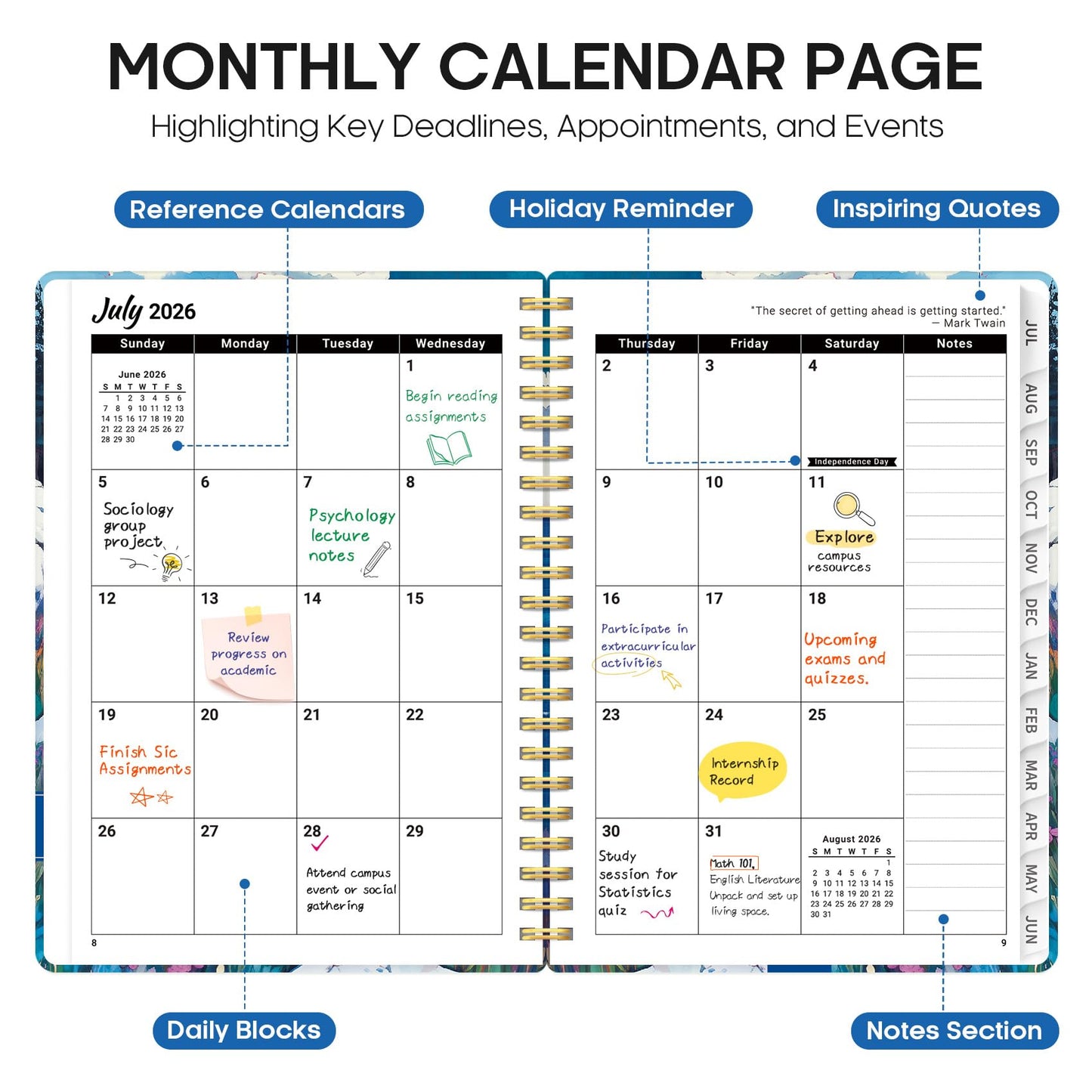 Planner 2026–2027, Weekly & Monthly Academic Organizer for School Year, Jul 2026–Jun 2027, Hardcover Planner with Tabs, Back to School Essential, 6.3" x 8.5", Coastal Wilds