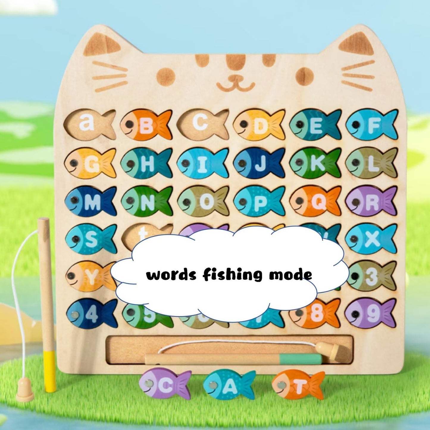 CleCoCenCir Magnetic Alphabet Numbers Fishing Game, Wooden ABC Letter Numbers Uppercase Lowercase Matching Puzzle Fine Motor Montessori Educational Toy for Preschool 3 4 5 Year Old Toddlers