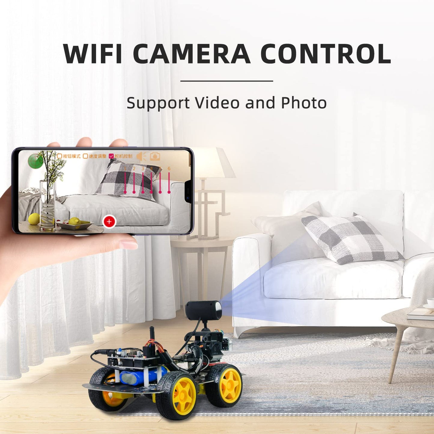 WiFi Smart Robot Car Kit with UNO R3, Line Tracking and Obstacle Avoidance Ultrasonic Sensor, HD Camera Wireless RC Intelligent Educational Kit Car Robotic Kit for Arduino Learner (Upgraded Version)