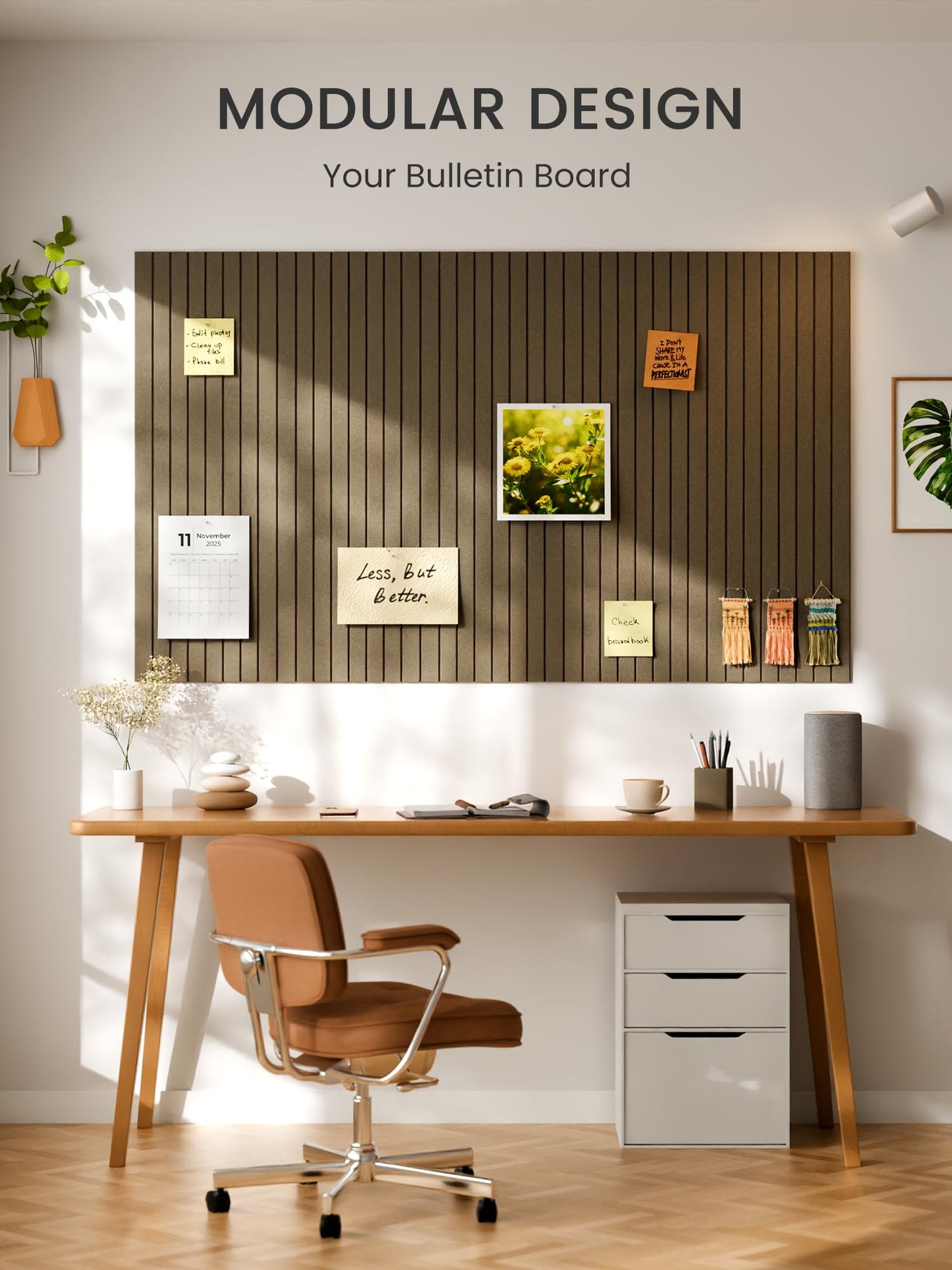 Bumusty Large Cork Board Alternative-48 x 36" Felt Bulletin Board Tiles, with 30 Pushpins, 70 Adhesive Tabs, Fine-Stripe 12-Pack, Cork Boards for Office Push Pin Board Felt Board-Earth Brown