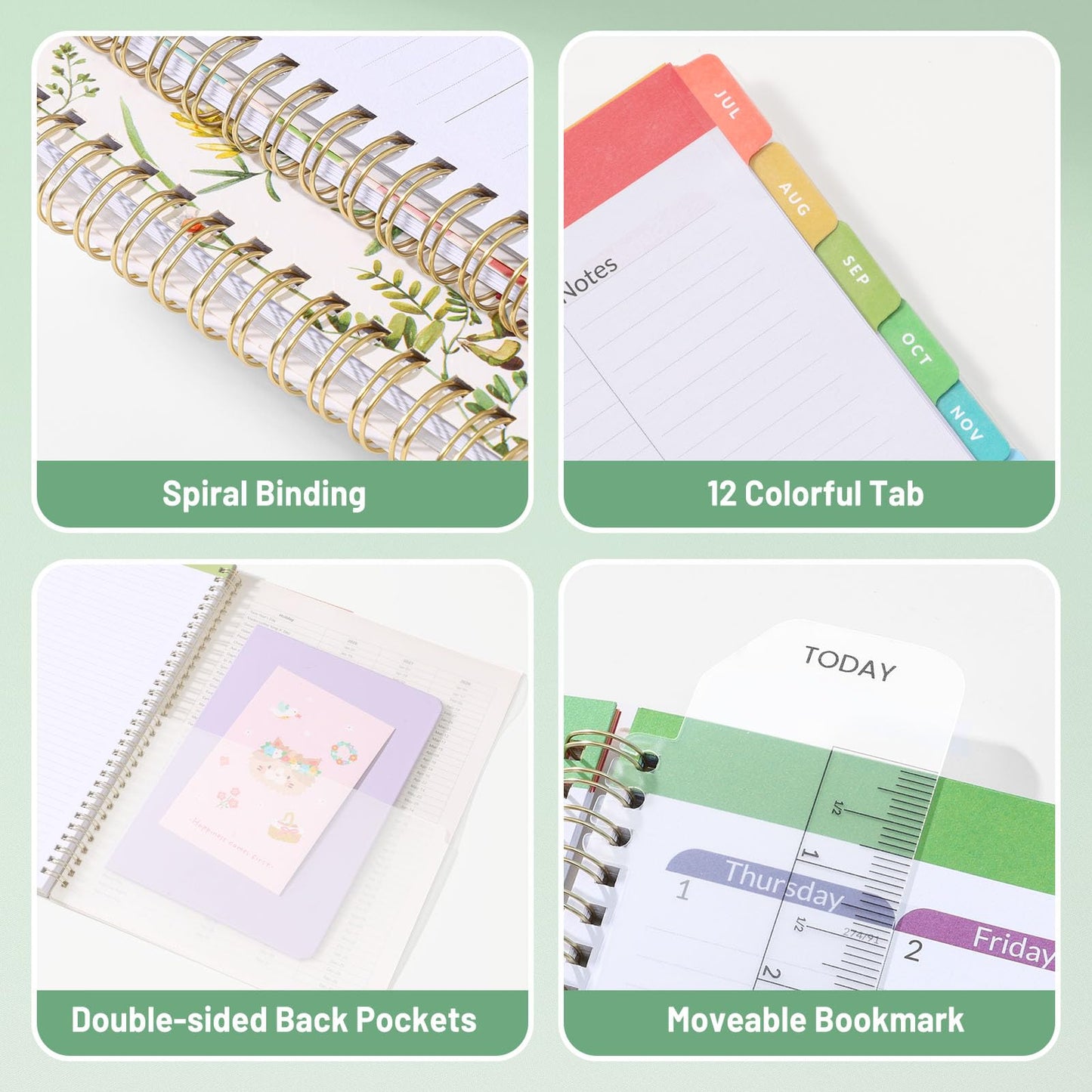 SUNEE Teacher Planner 2026-2027 Academic Year, 7 Periods Lesson Plan Book Jul 2026 - Jun 2027, 8.5"x11"Daily Weekly Monthly Organizers Horizontal Layout with Dated Calendars, Bookmark, Tabs, Palm Leaf