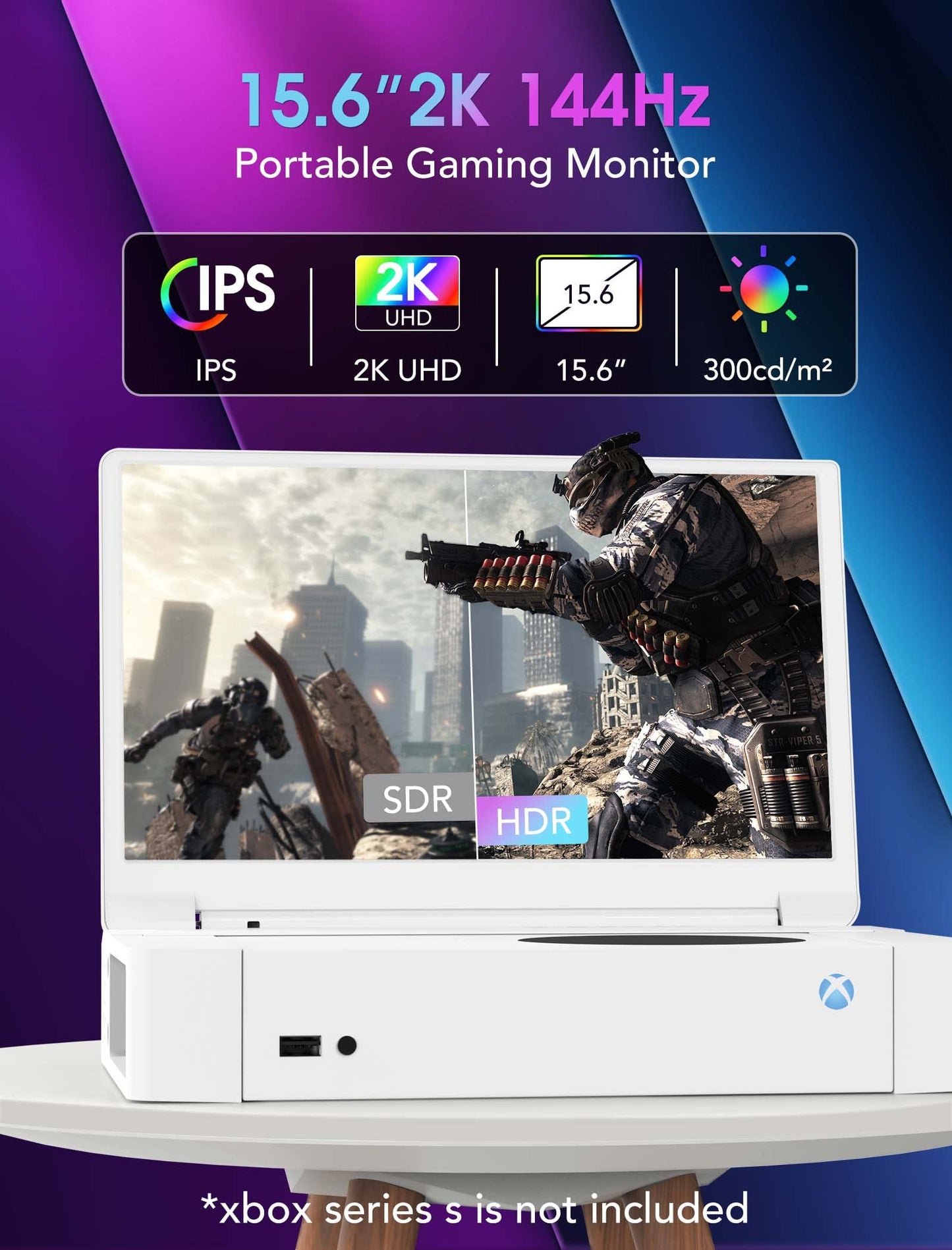 DEPGI 15.6" Portable Monitor for Xbox Series S,144Hz 2K QHD IPS Gaming Monitor for Xbox Series S (Not Included), with HDR AMD FreeSync 2X HDMI for Indoor Outdoor Travel