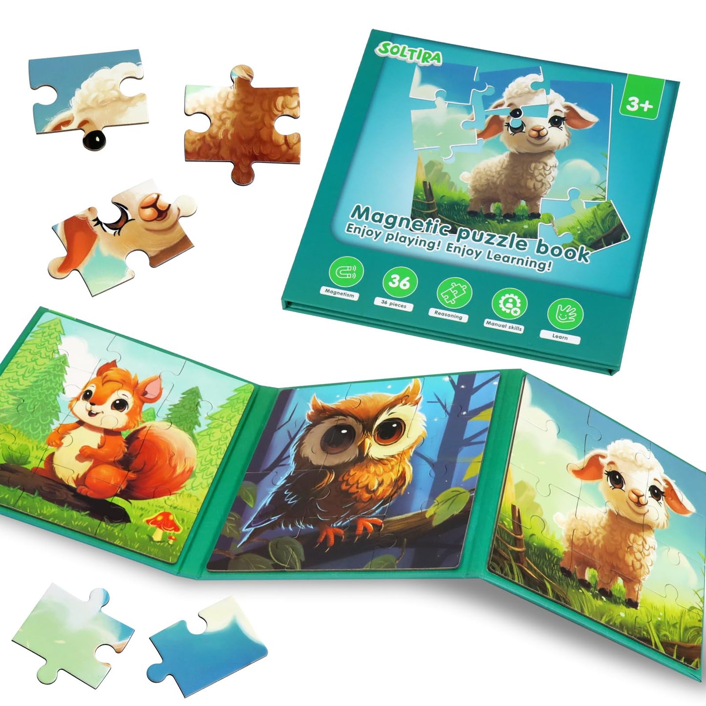 Magnetic Puzzles for Toddlers 3-5 36PCS-3 Animal Themes Magnetic Puzzles for Kids 4-6 Travel Puzzle for Airplane/Car/Road Trip/Gift Toys for 3 4 5 6 Year Old Girls and Boys