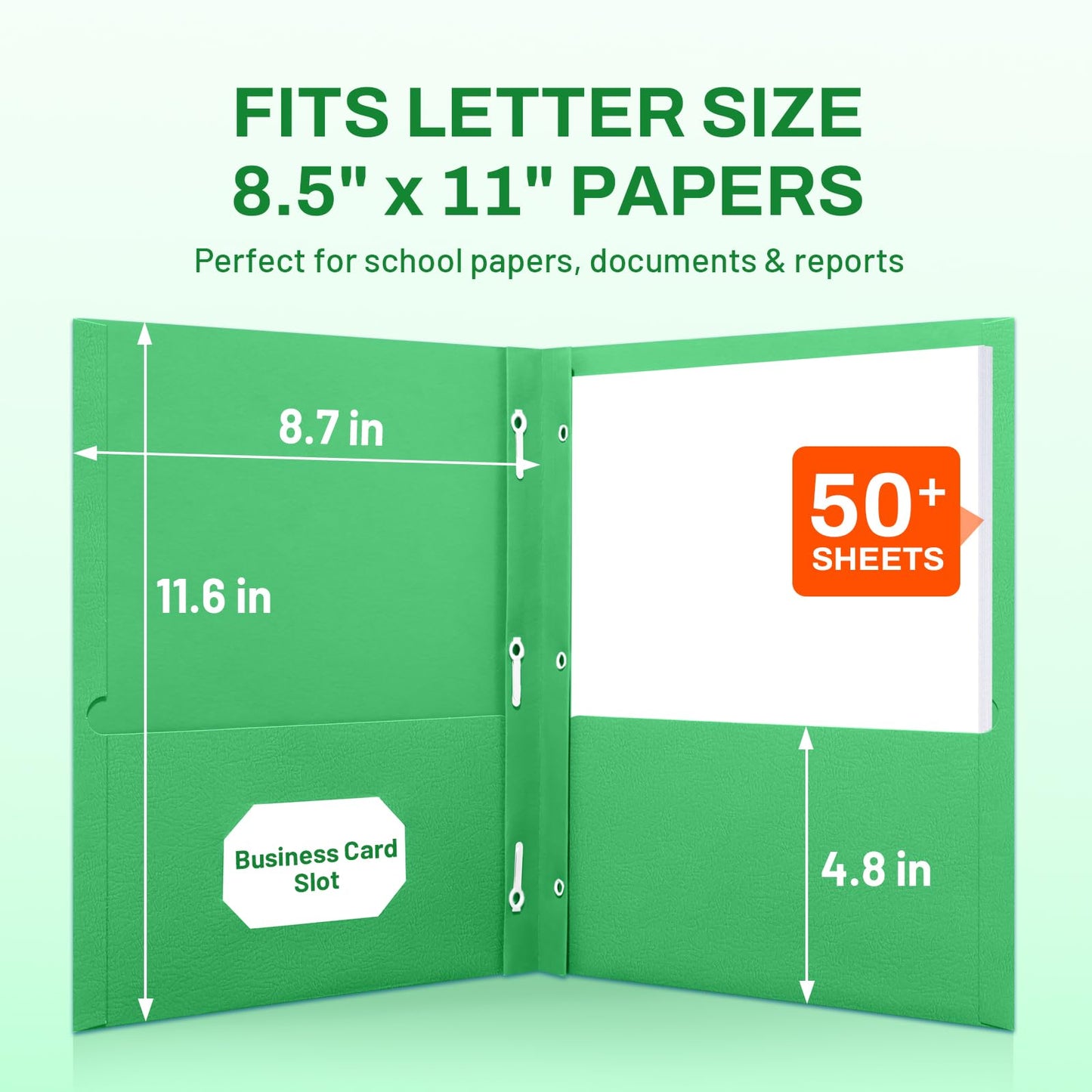 SUNEE 2 Pocket Folders with Prongs (25 Pack, Green), Paper Folders with 2 Pockets and 3 Prongs Fit Letter Size Paper, Folders with Prongs for School Office Home Business