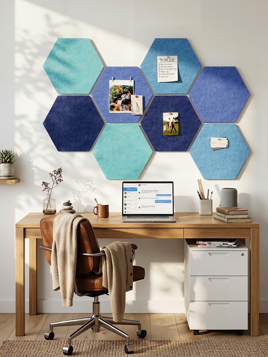 8 Pack Hexagon Felt Bulletin Board Tiles - 12 Inch Large Thick Pinboard for Walls with 30 Push Pins, DIY Panels for Home Office Decor, Aesthetic Hex Corkboard Alternative