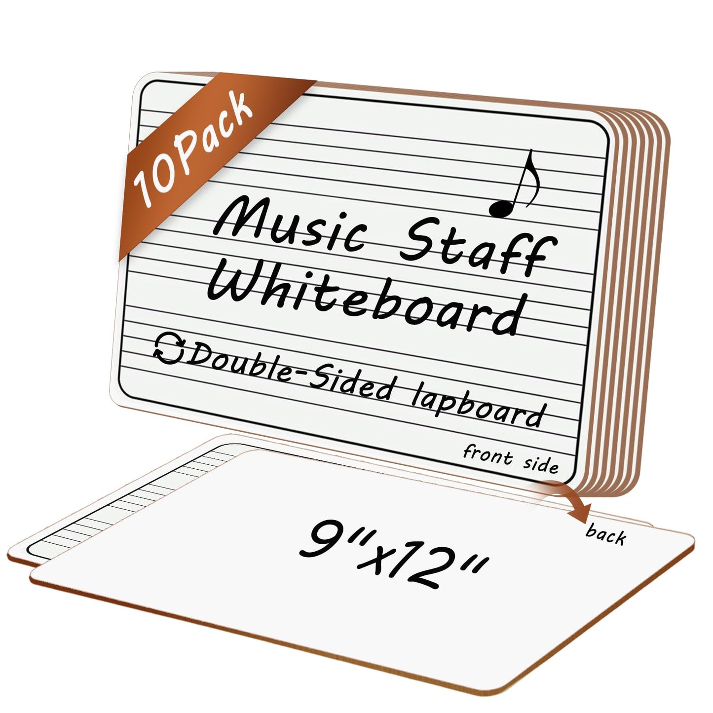 10 Pack Double Sided Music Staff Lapboards 9'' x 12'' - Mini Dry Erase Whiteboards with 3 Staves & Blank Back, Small Music Board for Students, Piano Teachers, Classroom Supplies & Gifts