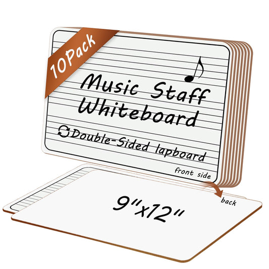 10 Pack Double Sided Music Staff Lapboards 9'' x 12'' - Mini Dry Erase Whiteboards with 3 Staves & Blank Back, Small Music Board for Students, Piano Teachers, Classroom Supplies & Gifts