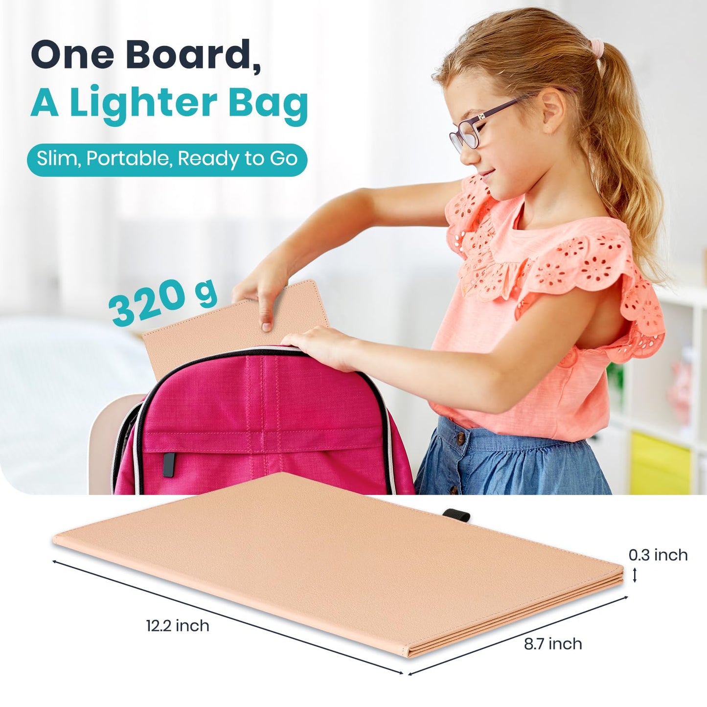 WALGLASS Double-Sided Small White Board Dry Erase, 12'' x 9'' Portable Reusable Whiteboard Notebook, Foldable Mini Handheld Board for Students Practice, Home, School, Office, Travel - Pink PU Leather