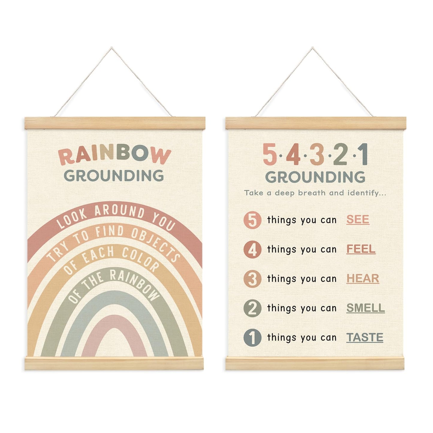 Lacama Calm Down Corner Supplies Wooden Poster Hanger for Homeschool Classroom Preschool Wall Art Decorations,Feelings Chart for Kids, Mental Health Posters, Educational Poster Chart Coping Skills