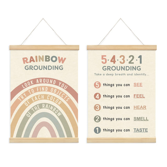 Lacama Calm Down Corner Supplies Wooden Poster Hanger for Homeschool Classroom Preschool Wall Art Decorations,Feelings Chart for Kids, Mental Health Posters, Educational Poster Chart Coping Skills