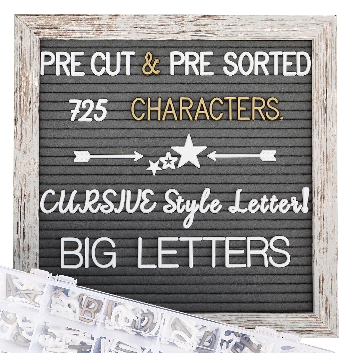 Changeable Felt Letter Board with Letters, Pre Cut & Sorted 725 Letters, First Day of School Board, Baby Announcement Sign, 10x10 Inch Message Board, Pregnancy Announcement Classroom Decor Sign Board