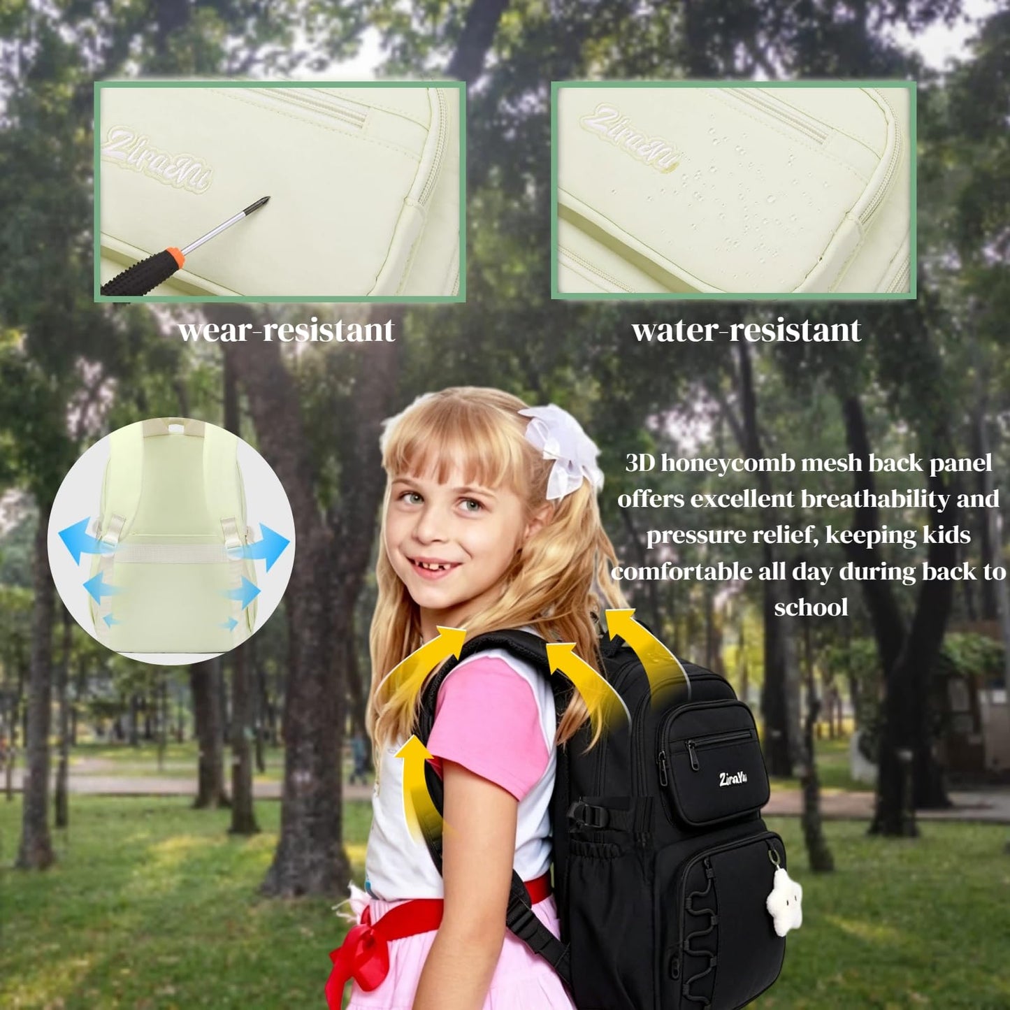 EKUIZAI Girls School Backpack for Kids Middle Elementary School Bag for Students Solid Color Girls Bookbag, Blue