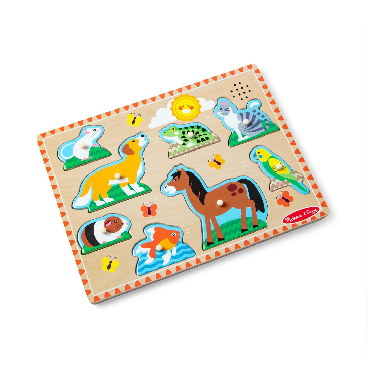 Melissa & Doug Zoo Pet Animals Sound Puzzle – 8-Piece Wooden Peg Puzzle with Light-Activated Sounds, Music Learning Toy for Toddlers and Preschoolers Ages 2+
