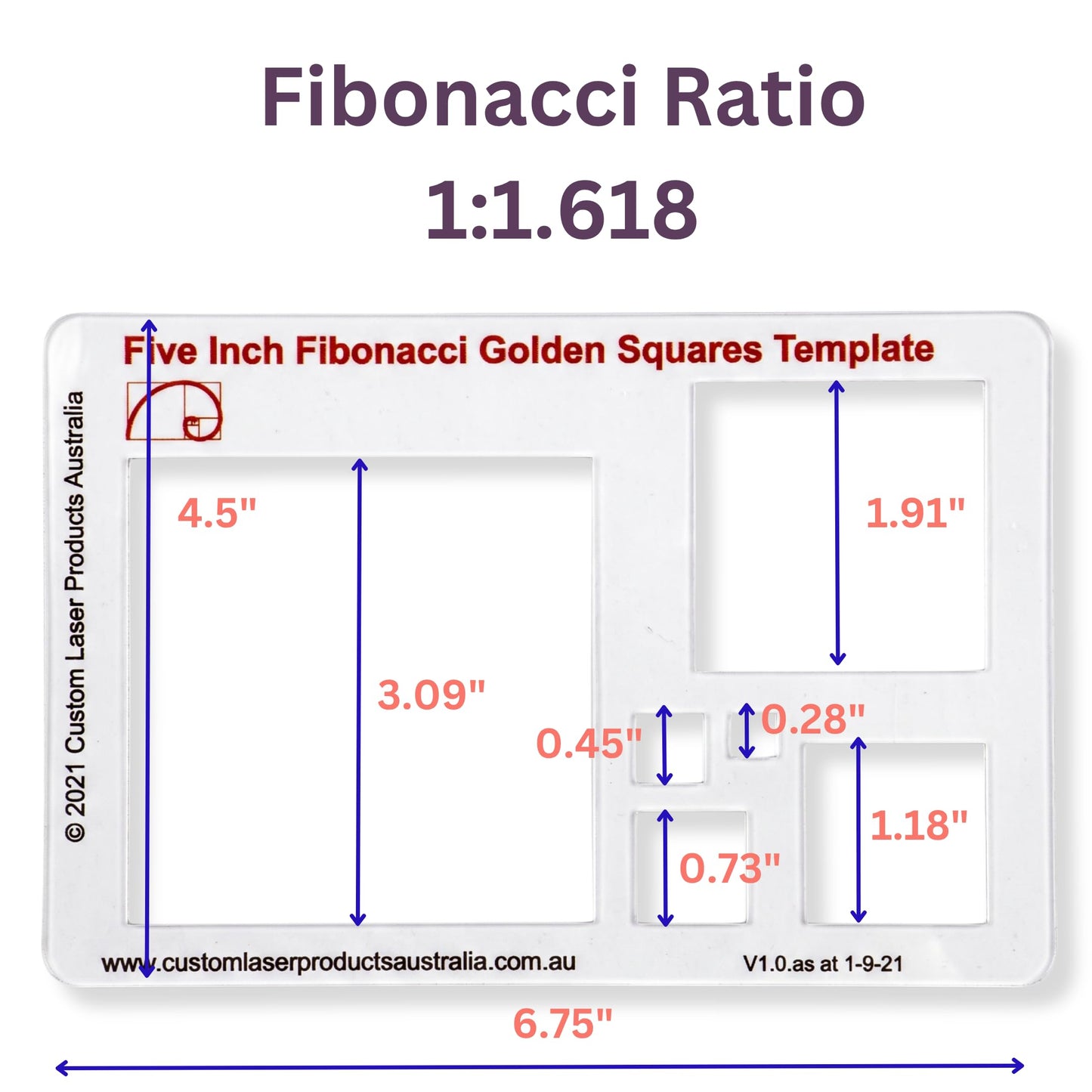 CLPA Fibonacci 3-Piece Template Set — 6" Circle, Star and Square | Golden Ratio Drawing Tools | Fibonacci Art, Quilting and Drafting Stencils | Clear PETG | Made in Australia