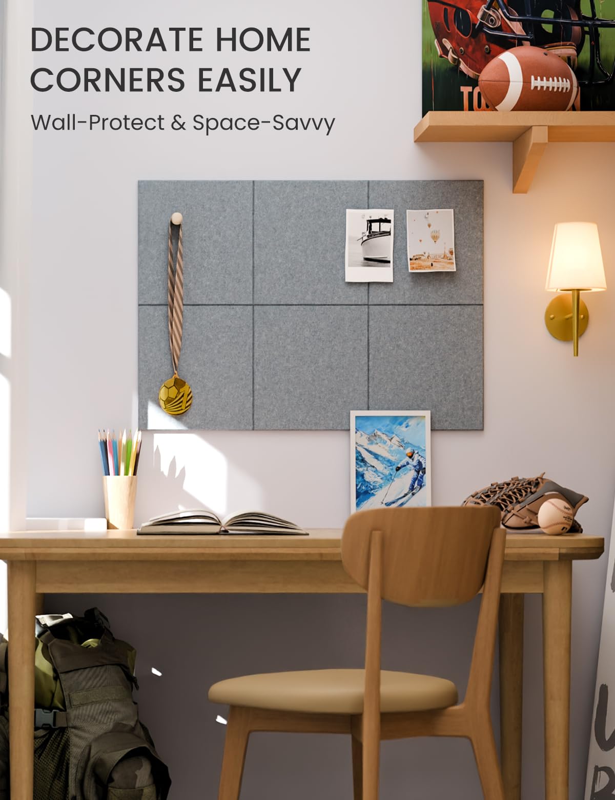 Felt Bulletin Board Tiles -28"x18" Cork Board Alternative for Office Decor, Push Pin Board Wall Organizer 6-Pack - Blue Gray