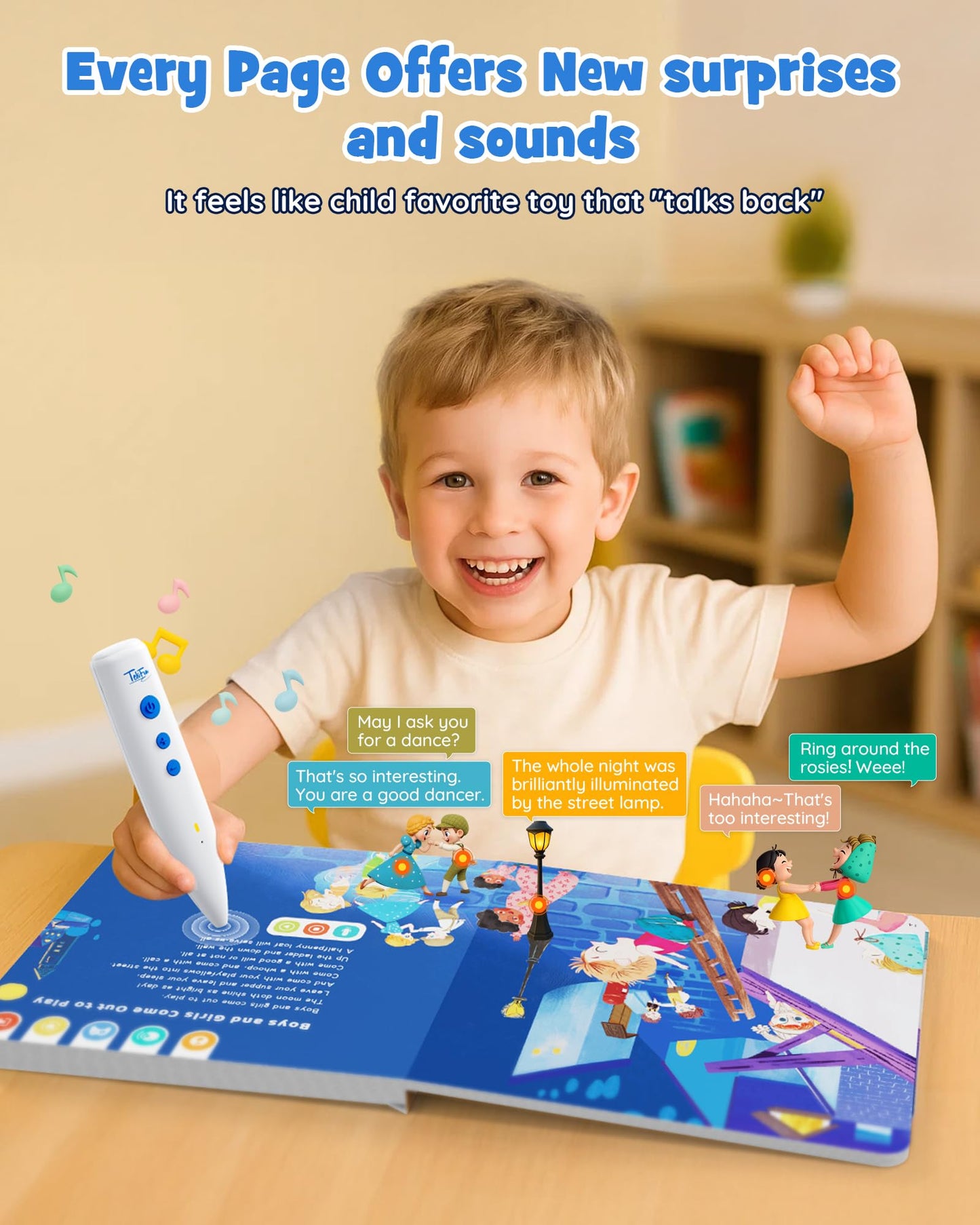 TEKFUN Musical Word Talking Pen Book Set, Interactive Audio Sound Books, Learning Education Toys, Early Educational Autism Therapy Birthdays for Toddlers Kids 1 2 3 4 5