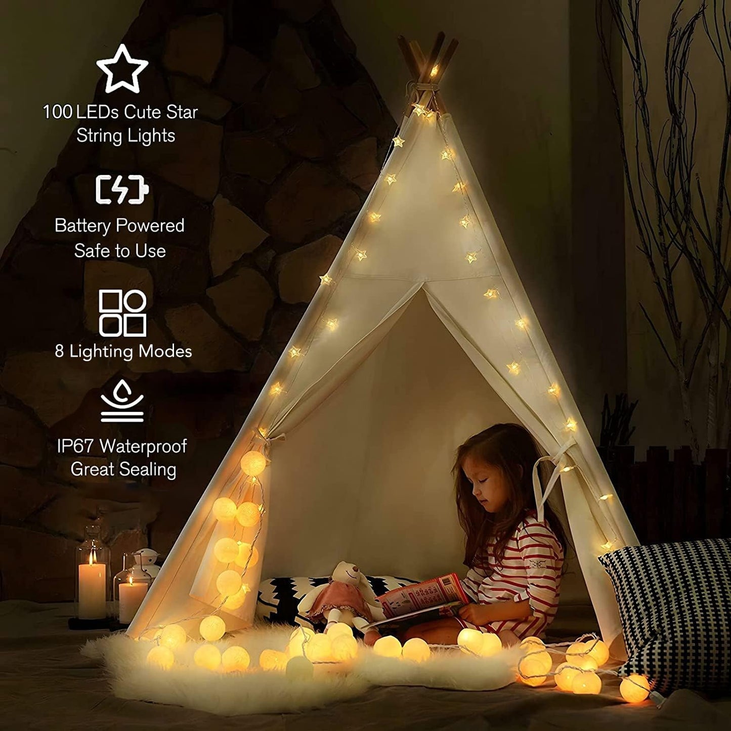 ANJAYLIA String Lights 100 LED 33 FT Battery Operated Warm White Fairy Lights for Indoor & Outdoor Decor, Model String Lights-2