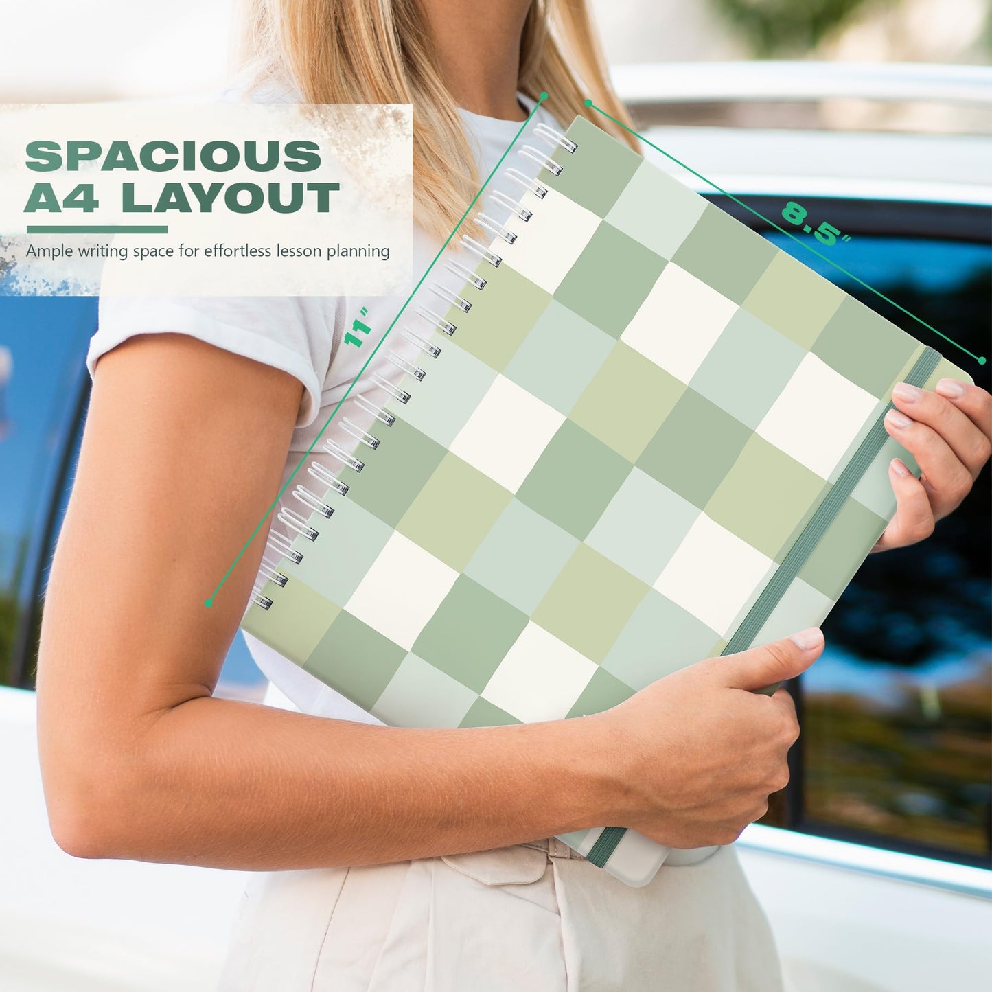 Teacher Lesson Planner 2026-2027 Academic Year, Aug 2026-Jul 2027, Deluxe 26-27 Lesson Plan Book for Teachers Supplies & Homeschool Planner with Pocket & Monthly Tabs, 8.5" x 11", Green Checkered