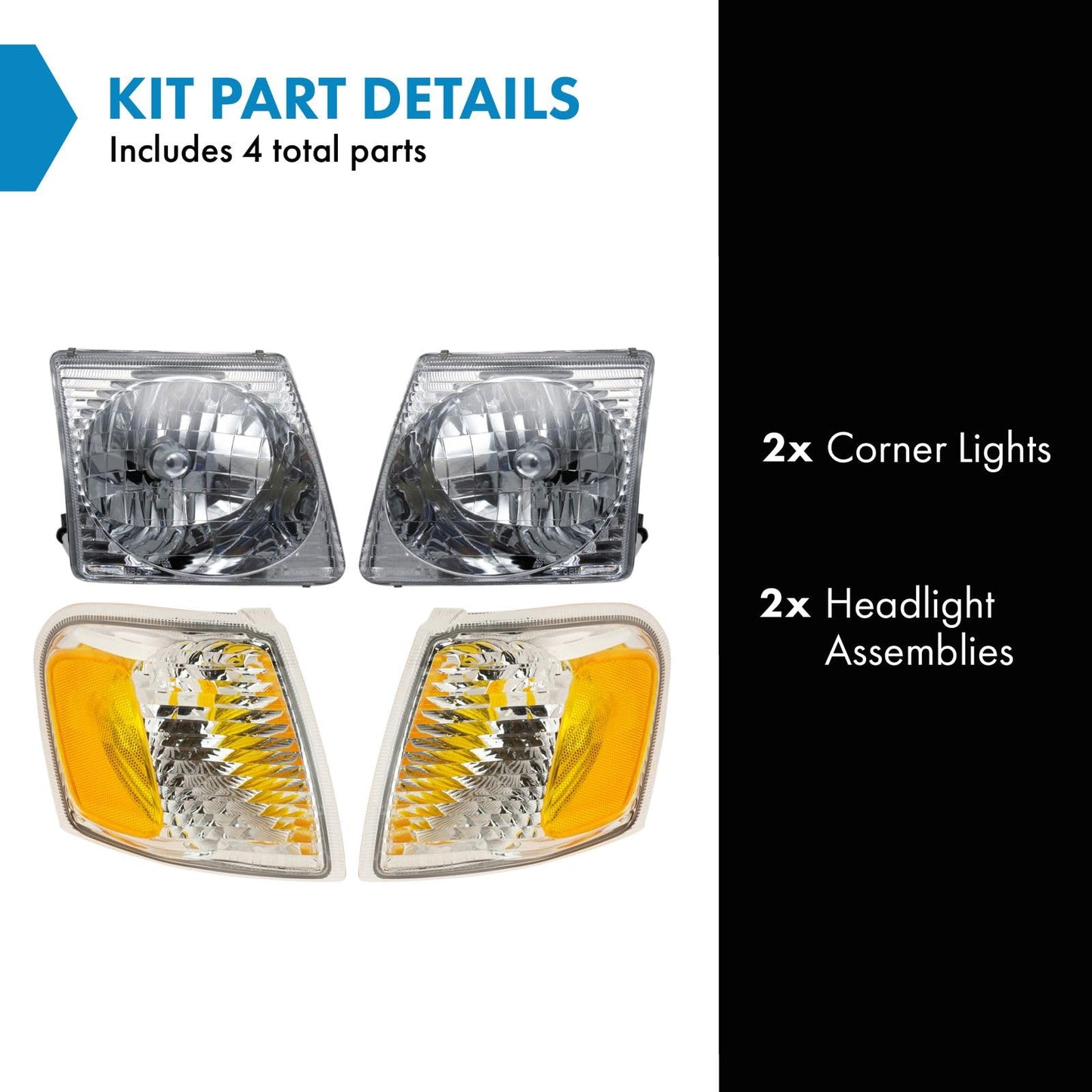 TRQ Headlight Assembly Set for 2001-2003 Ford Explorer Sport, 2001-2005 Explorer Sport Trac, Yellow, Model LKA55924