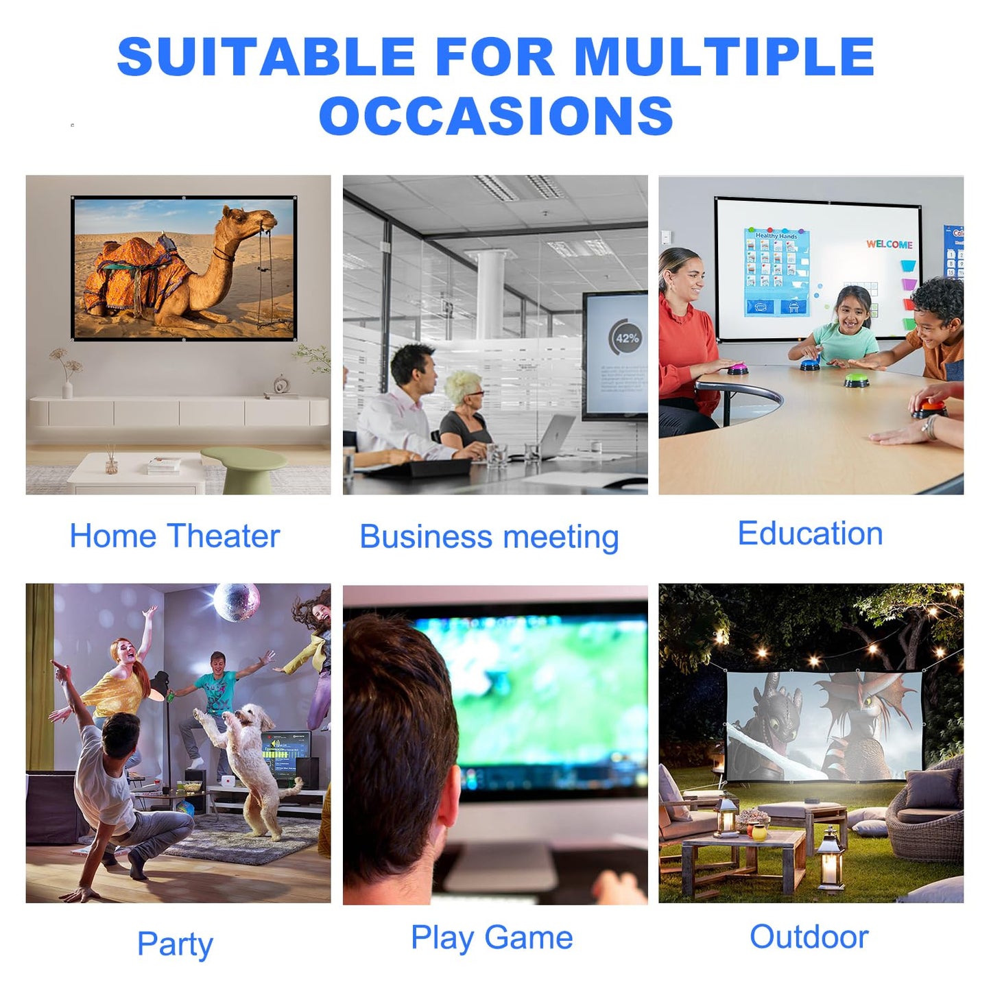Projector Screen, DUYIKJ 84 inch Foldable Portable Rear Front Projector Screen Indoor Outdoor 4K 16:9 HD Double Sided Projection Movies Screen for Camping Party,Backyard Home Theater