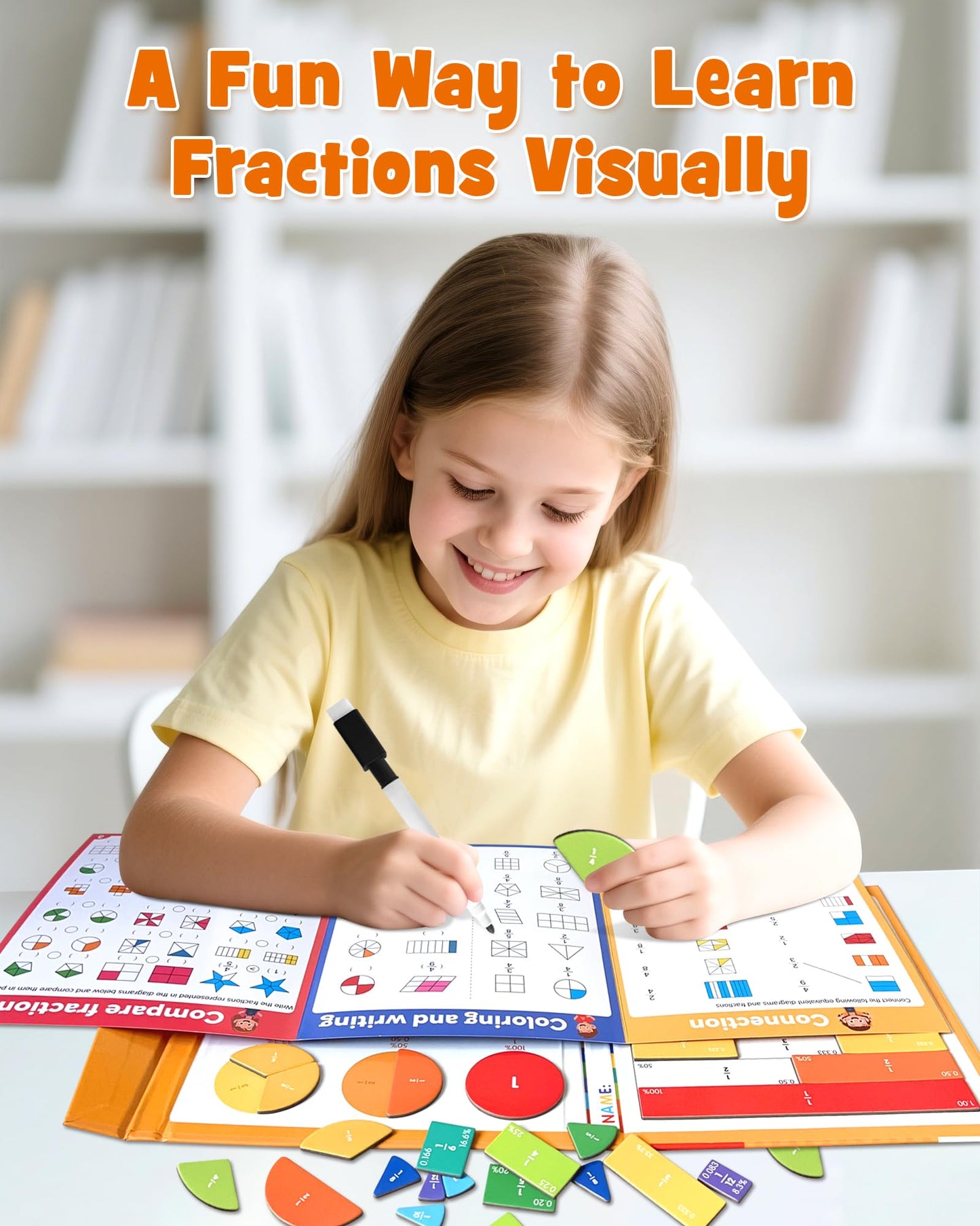 FADAWU Large Magnetic Fraction Demonstration Book, Magnetic Fraction Educational Puzzle with Tiles & Circles, Montessori Fraction Manipulatives for Elementary School, Maths Learning Toys for Kids