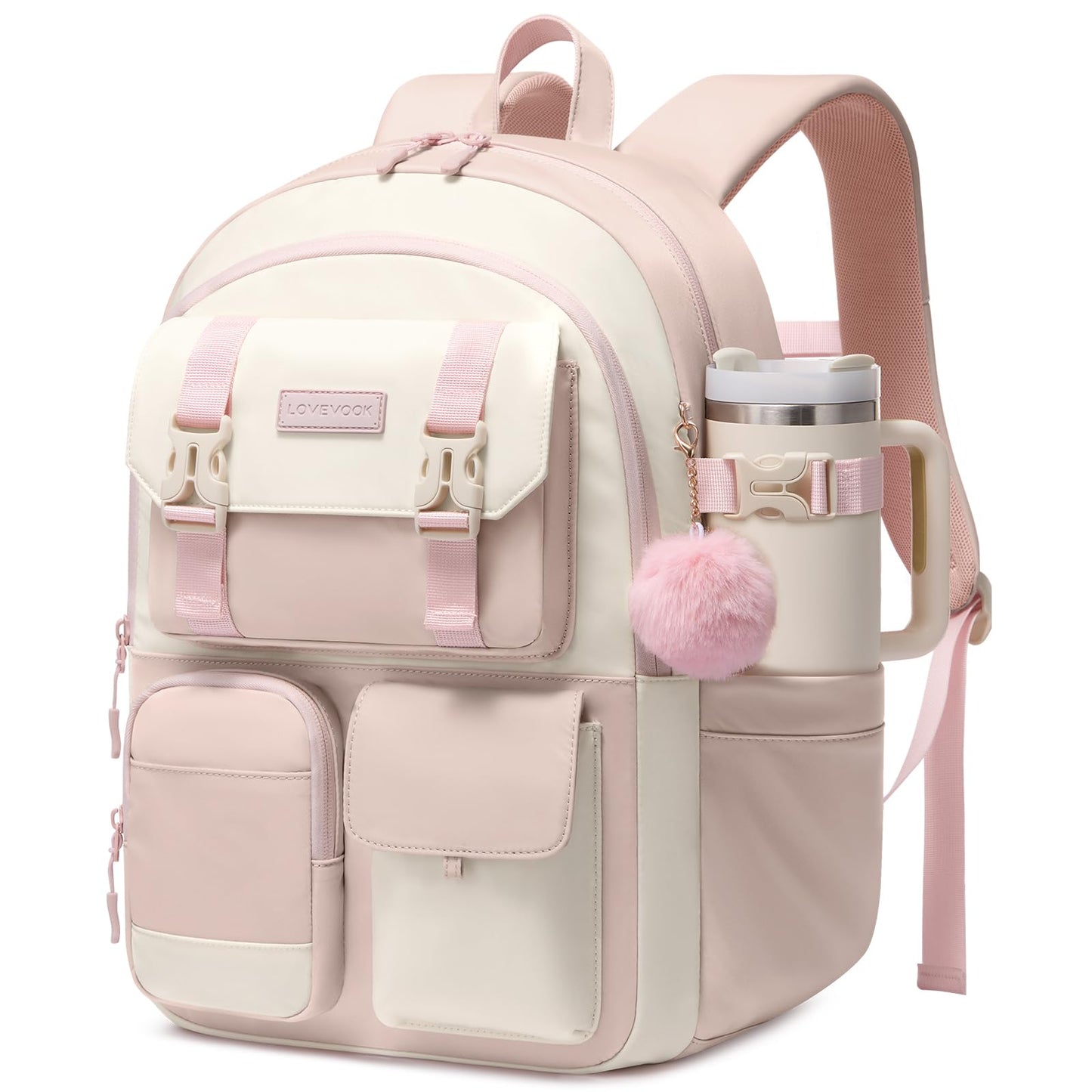 LOVEVOOK School Backpack for Teen Girls,Student Backpack Purse for 8-16 Teenage,Cute Kid Bookbag with Large Cup Holder,Back to School Backpack Fit 15.6 Inch Laptop,College Travel Bag for Daughter Gift