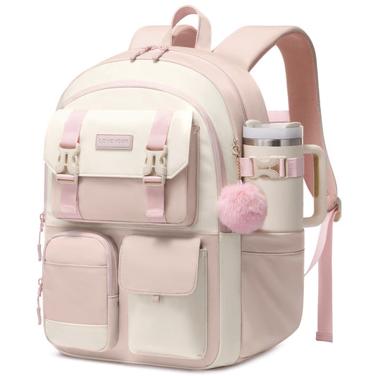 LOVEVOOK School Backpack for Teen Girls,Student Backpack Purse for 8-16 Teenage,Cute Kid Bookbag with Large Cup Holder,Back to School Backpack Fit 15.6 Inch Laptop,College Travel Bag for Daughter Gift