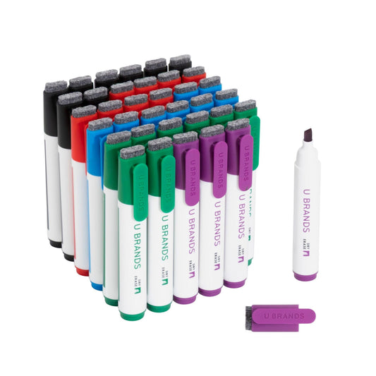 U Brands Dry Erase Markers Chisel Tip Set, 36 Pack, Assorted Colors, Whiteboard Pens with Chisel Point and Built In Eraser Caps, Low Odor Ink, Dry Erase Markers For Classroom, Office, Or Home