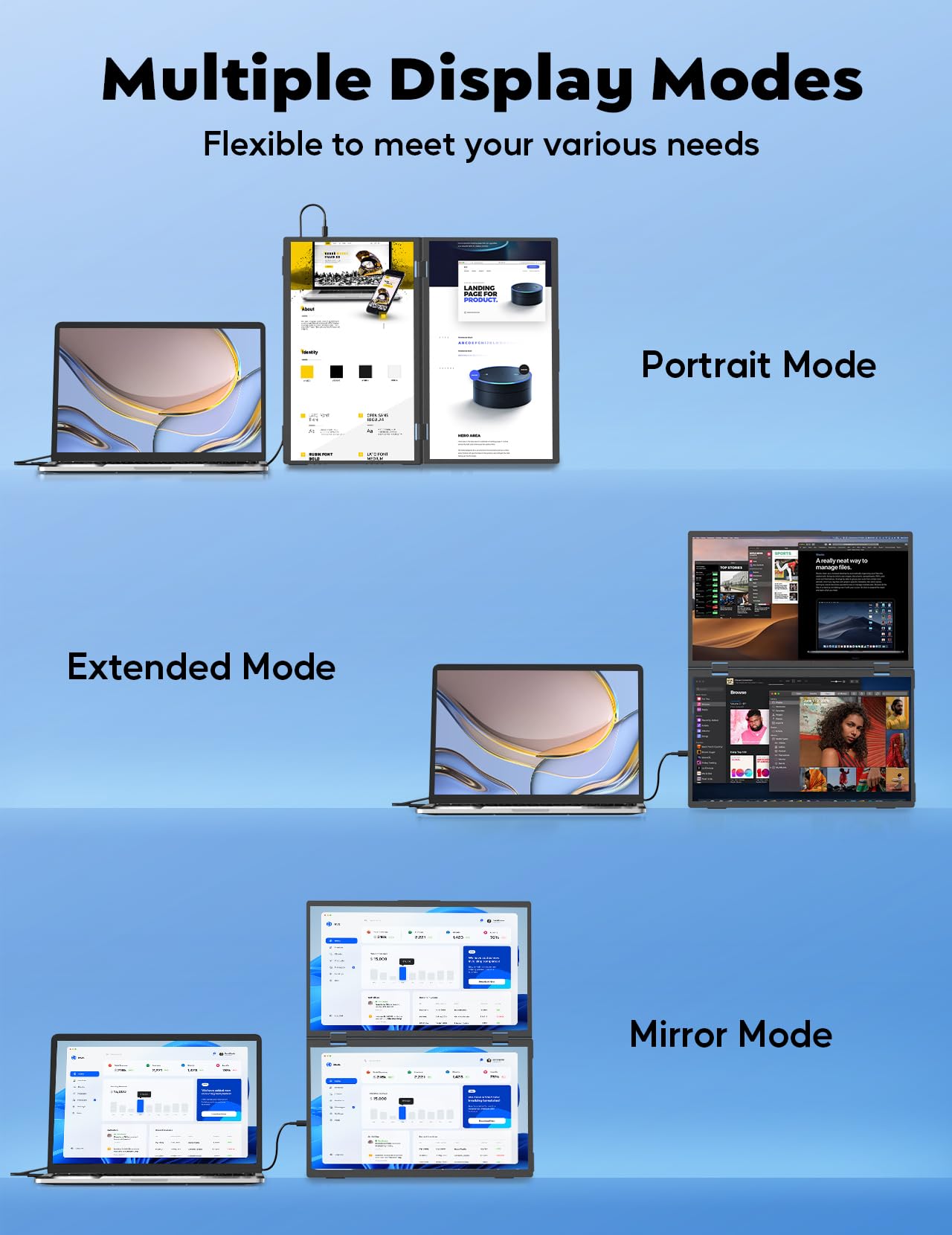 ZSCMALLS 2.5K Dual Monitor(Wins Only), Triple Laptop Screen Extender, 15.6" QHD Folding Stacked Portable Dual Monitor, USB C Travel Extended Computer Display, 180°Rotation, Plug & Play for Laptops